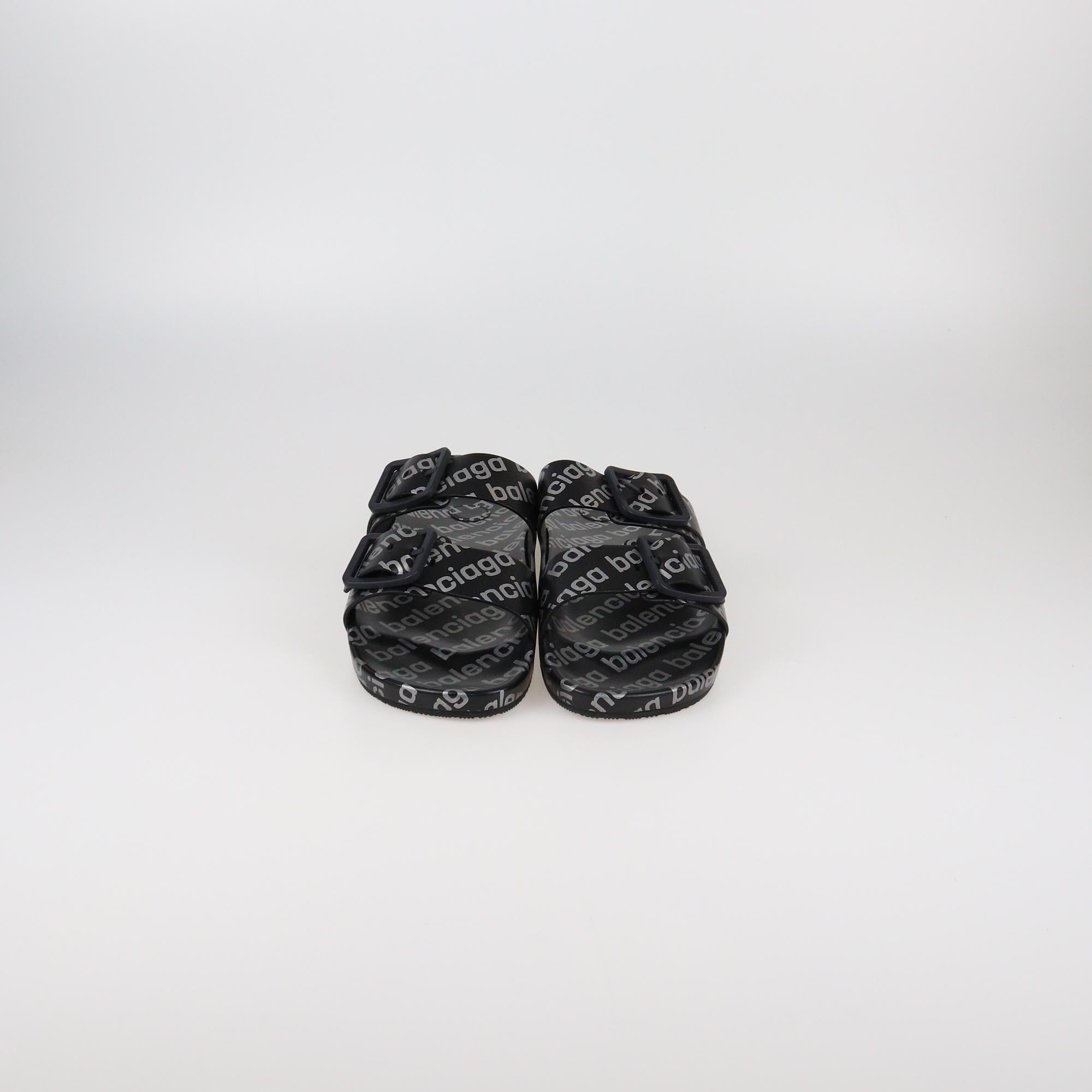 Balenciaga Black Reflective Monogram Mallorca Flat Sandals Mens Balenciaga