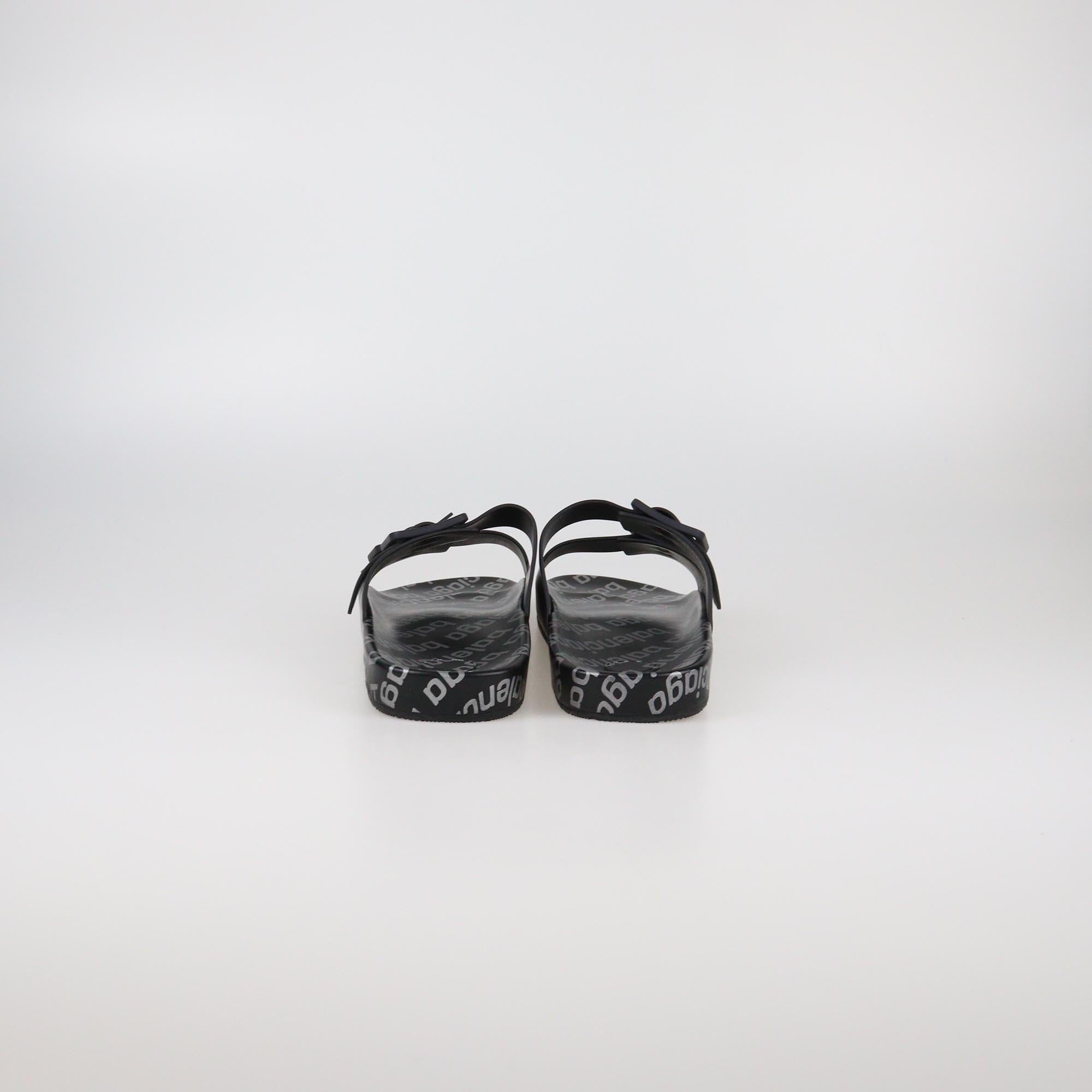 Balenciaga Black Reflective Monogram Mallorca Flat Sandals Mens Balenciaga