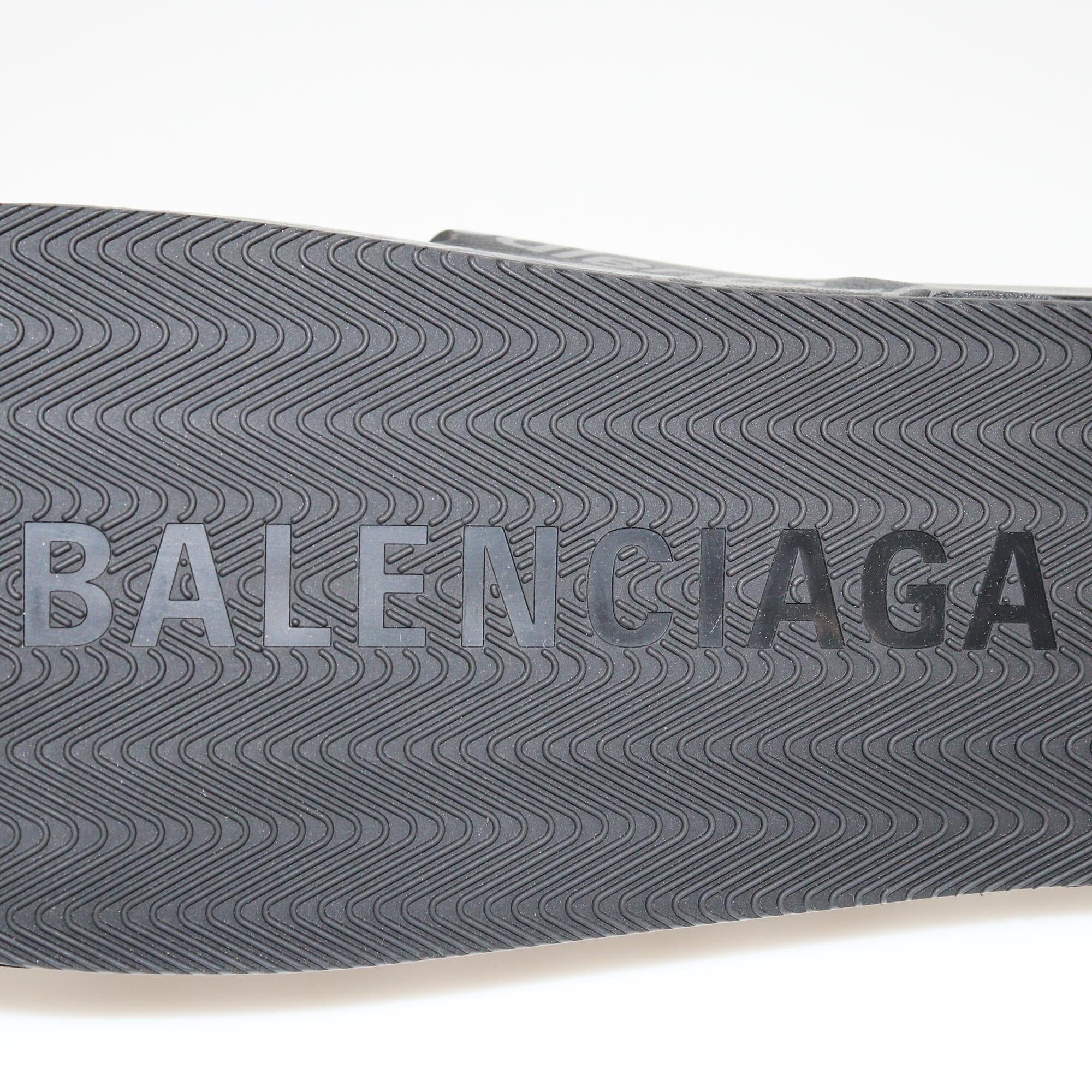 Balenciaga Black Reflective Monogram Mallorca Flat Sandals Mens Balenciaga