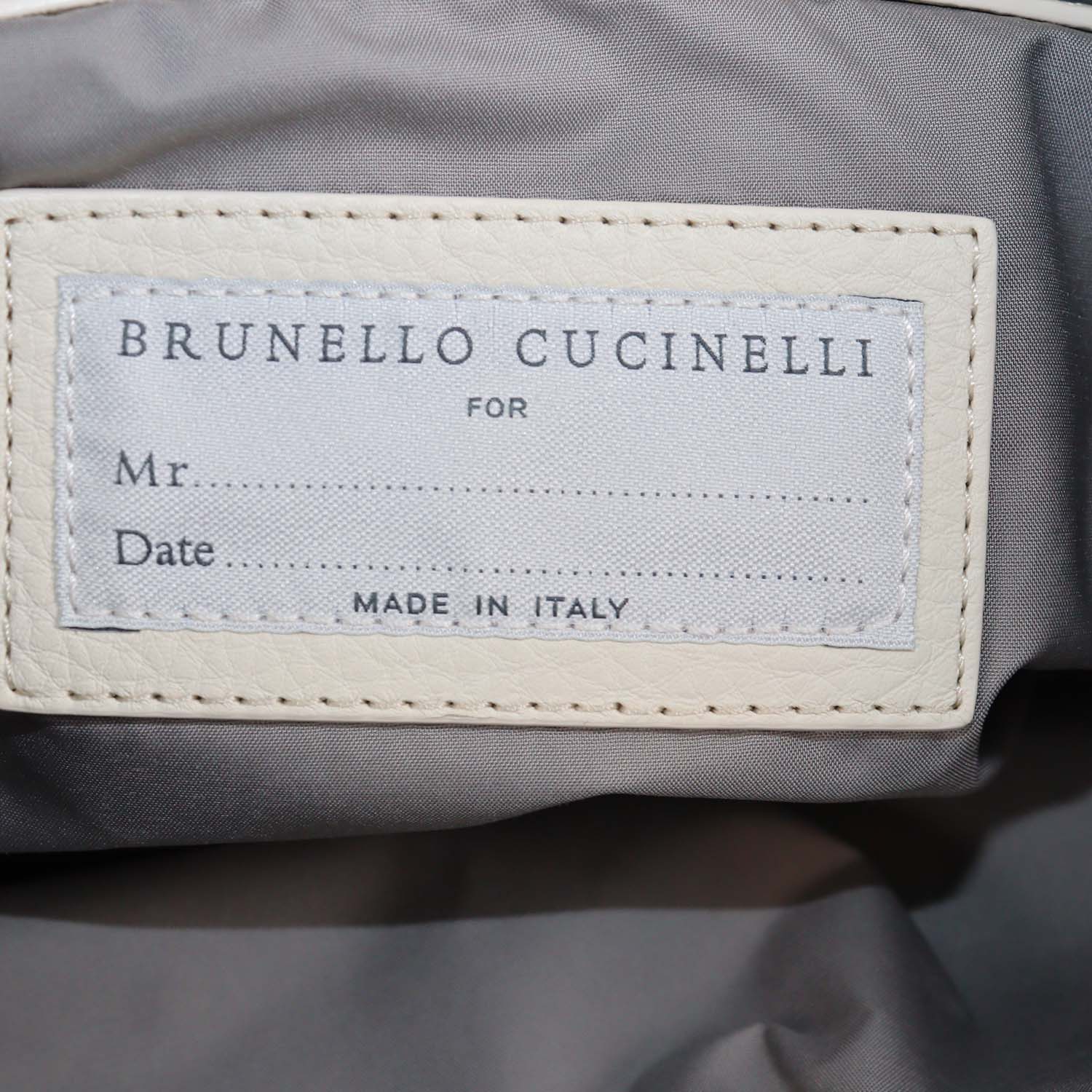 Brunello Cucinelli Kids Ivory/Blue Leather and Nylon Drawstring Backpack