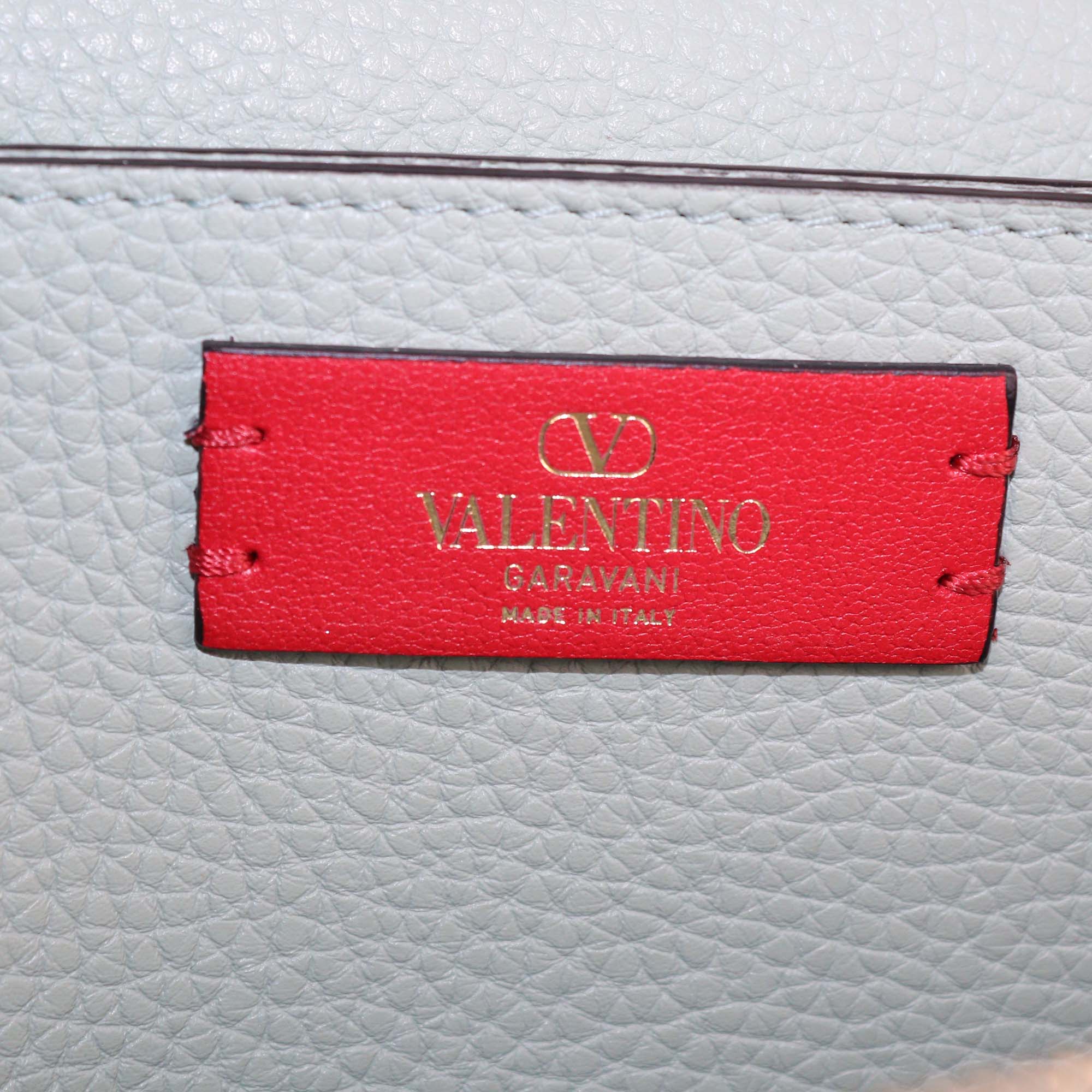 Valentino Pale Green Leather Rockstud Flap Chain Clutch