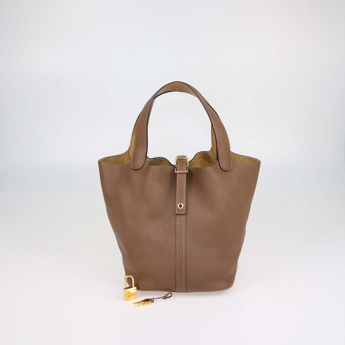 Hermes Brown Clemence Leather Picotin Lock 22 Bag
