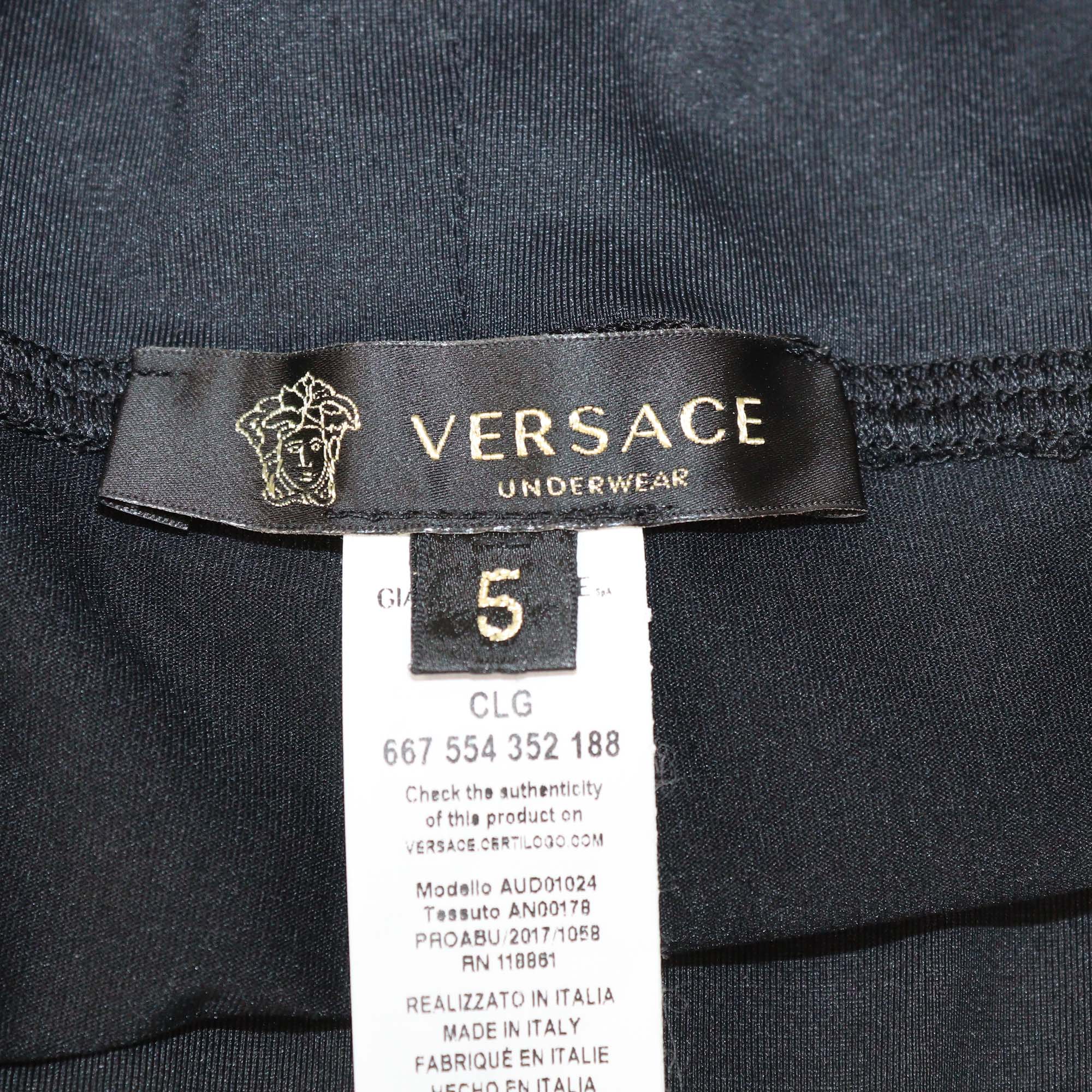 Versace Black Polyamide Greca Border Waistband Trunks