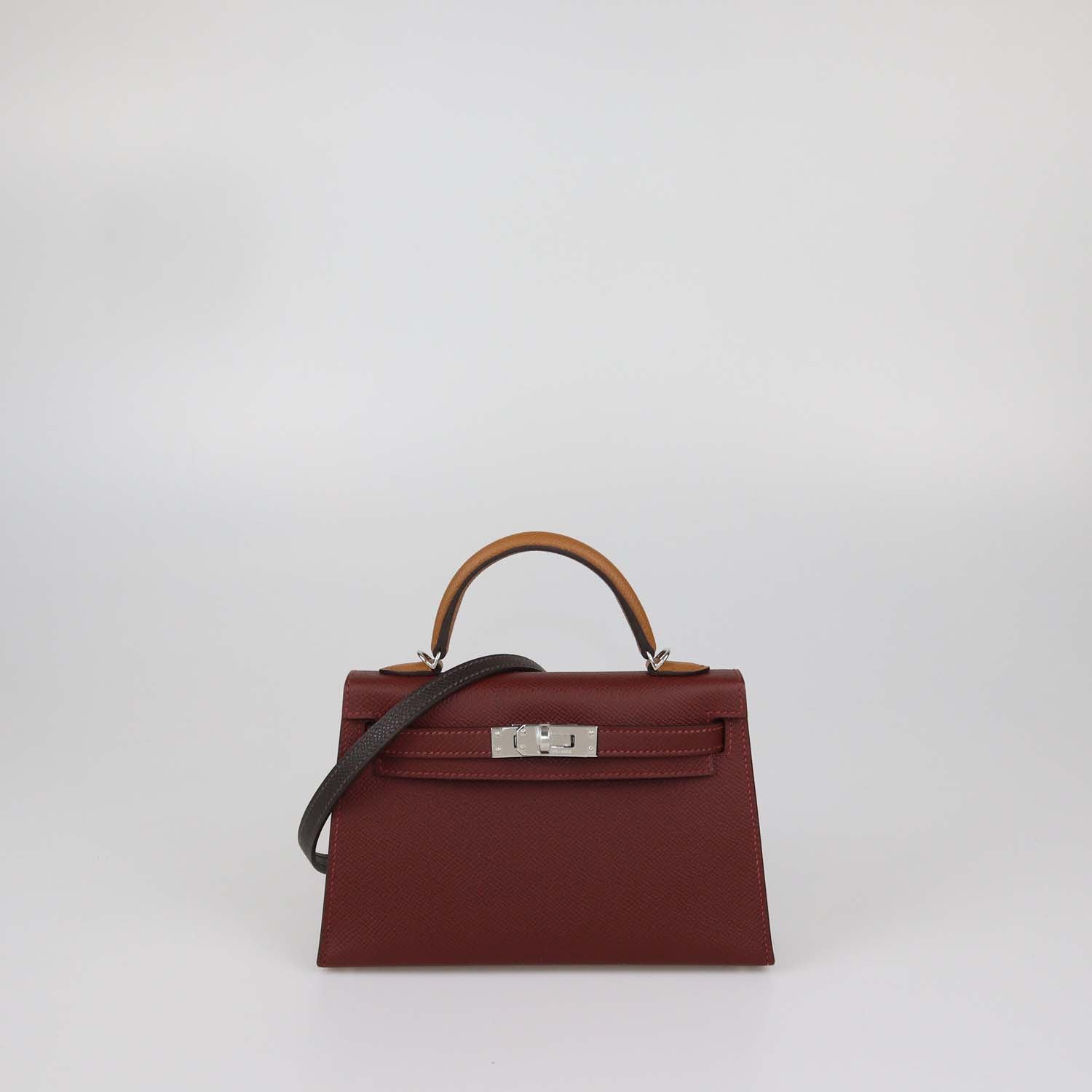 Hermes Rouge H, Gold Epsom Leather Mini Kelly Sellier II Bag