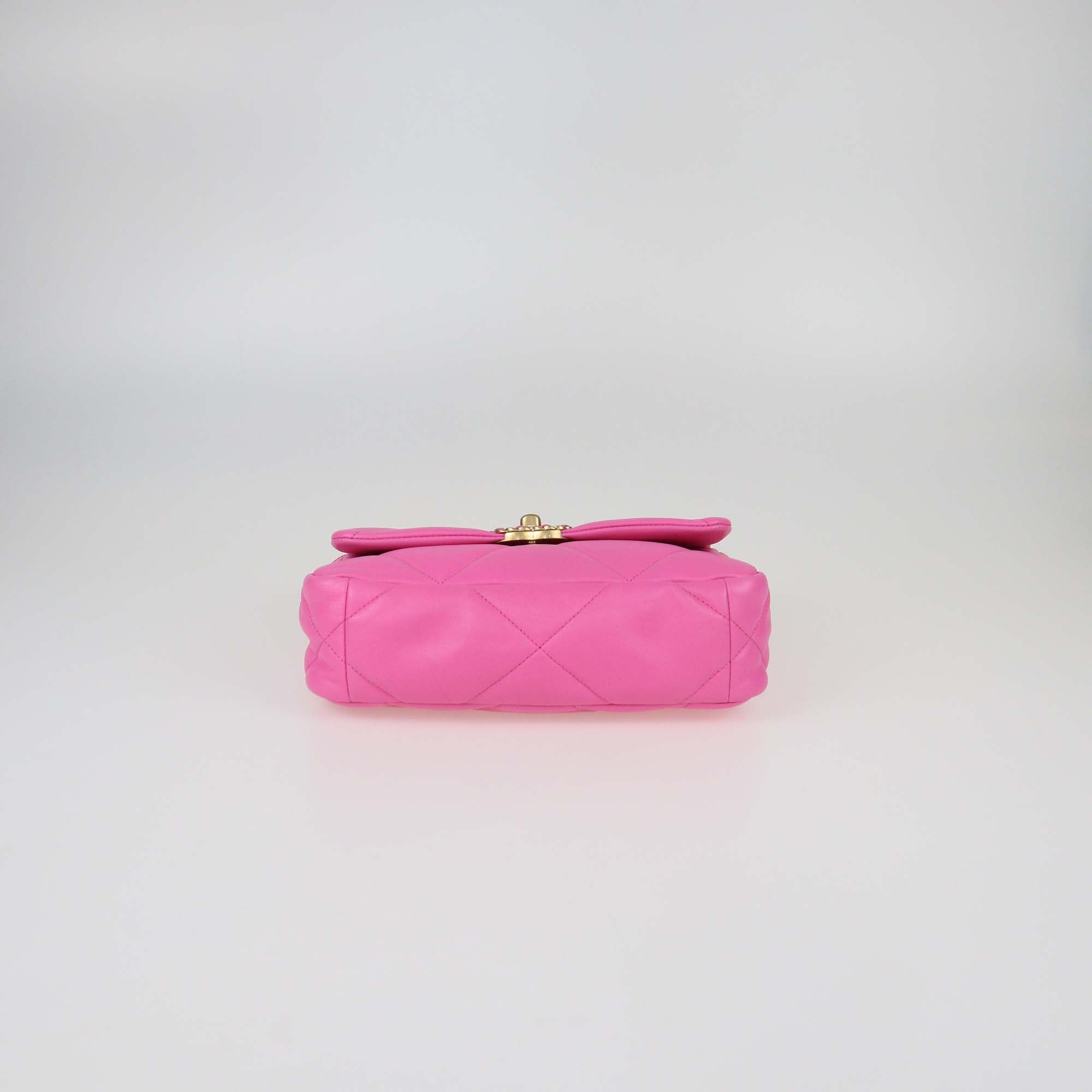 Chanel Pink Quilted Leather Medium 19 Flap Top Handle Bag