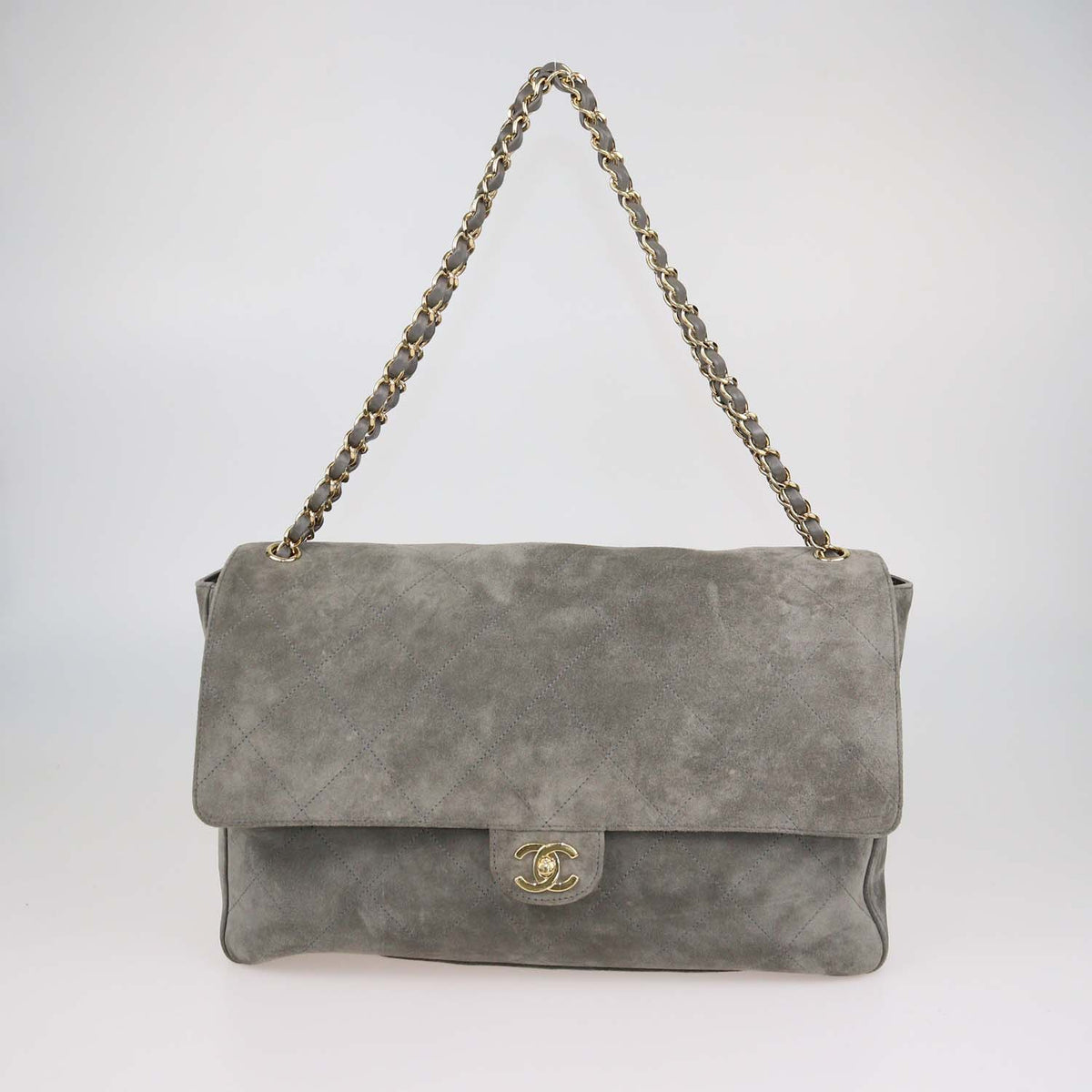 Chanel Grey Quilted Suede Souplissimo Maxi Flap Bag