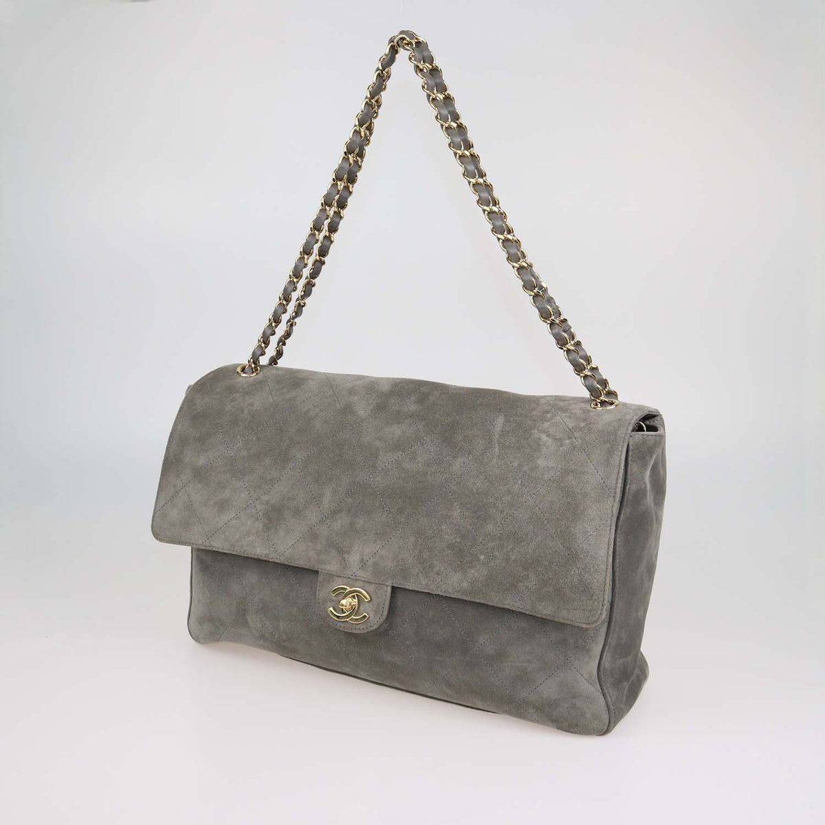 Chanel Grey Quilted Suede Souplissimo Maxi Flap Bag