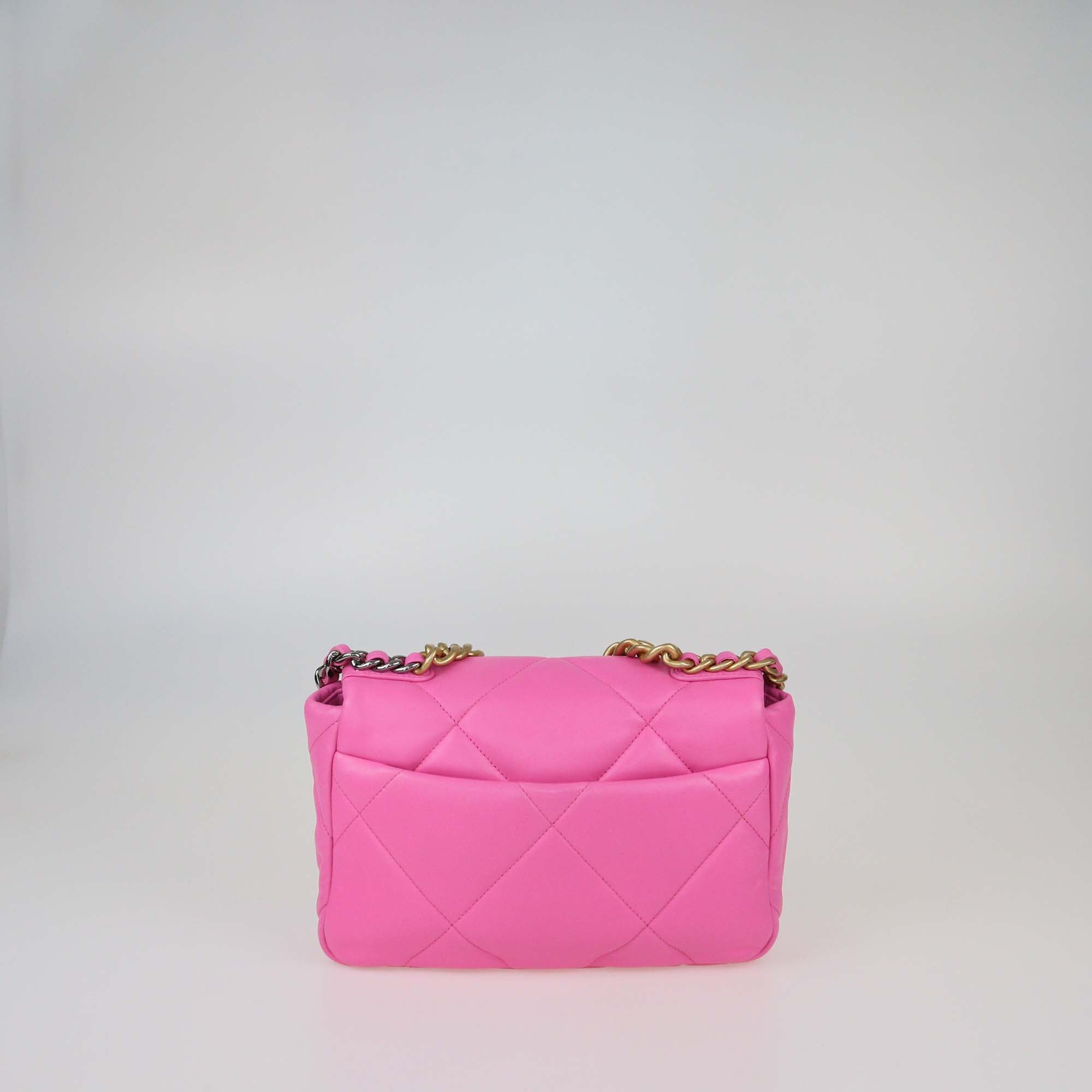 Chanel Pink Quilted Leather Medium 19 Flap Top Handle Bag