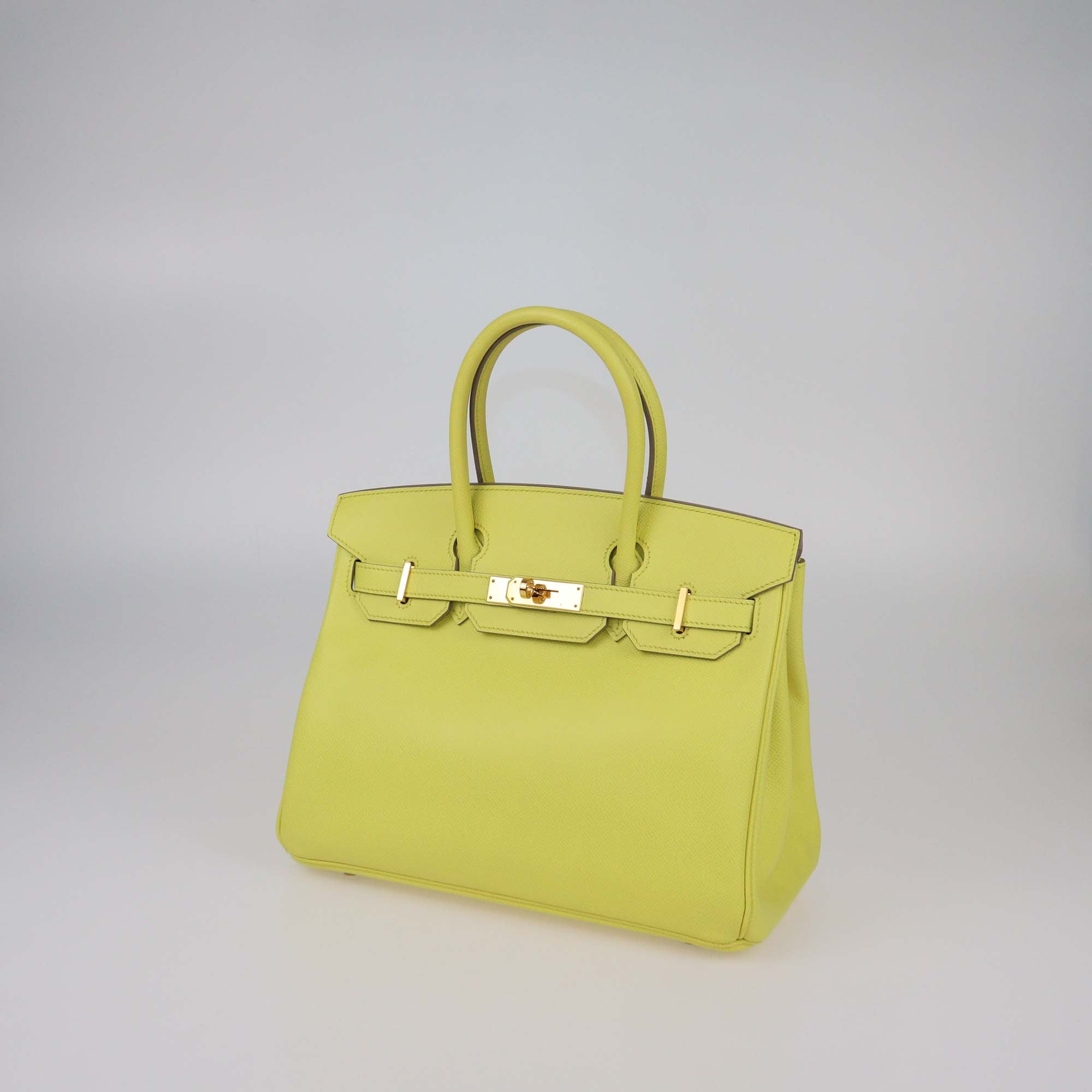 Hermes Soufre Epsom Leather Gold Finish Birkin 30 Bag