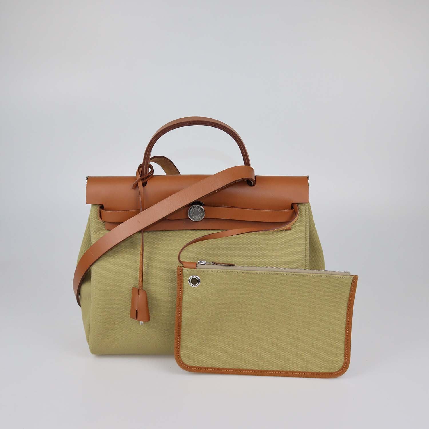 Hermes Poussiere, Fauve Canvas and Leather Herbag Zip Retourne 31 bag