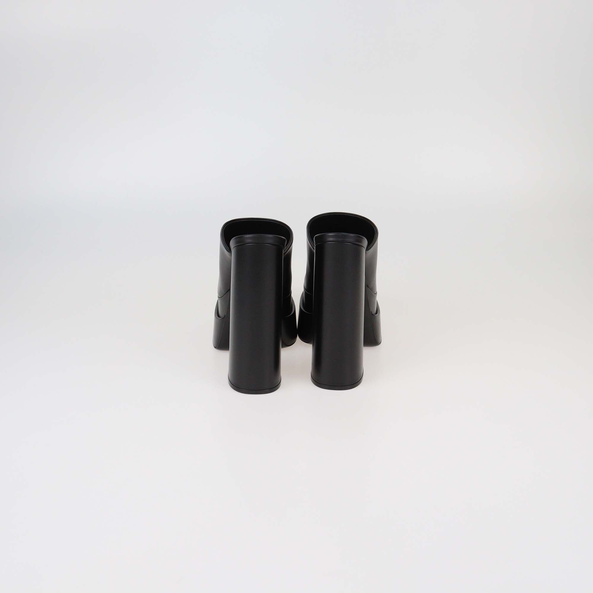 Versace Black Leather Double Platform Mules