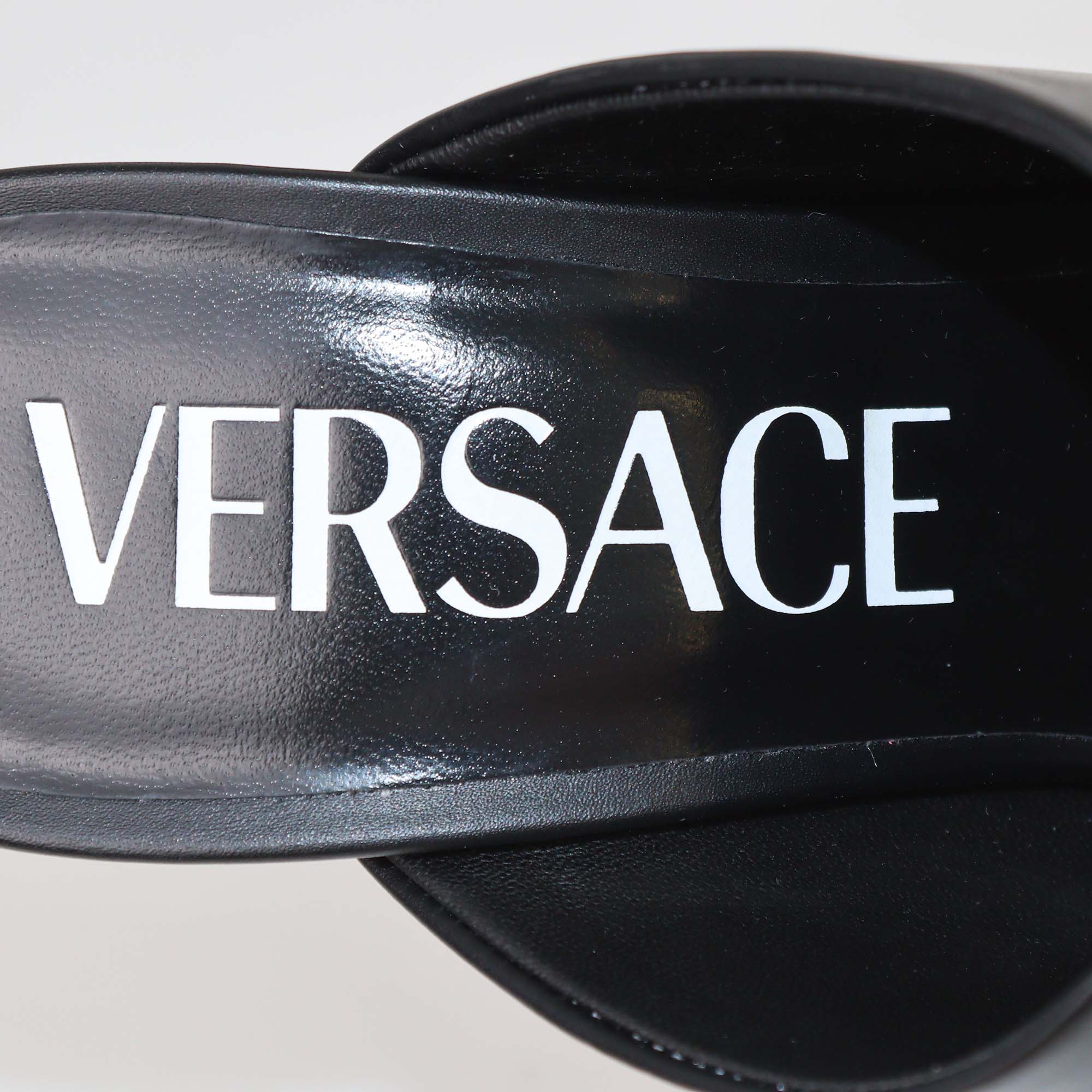 Versace Black Leather Double Platform Mules
