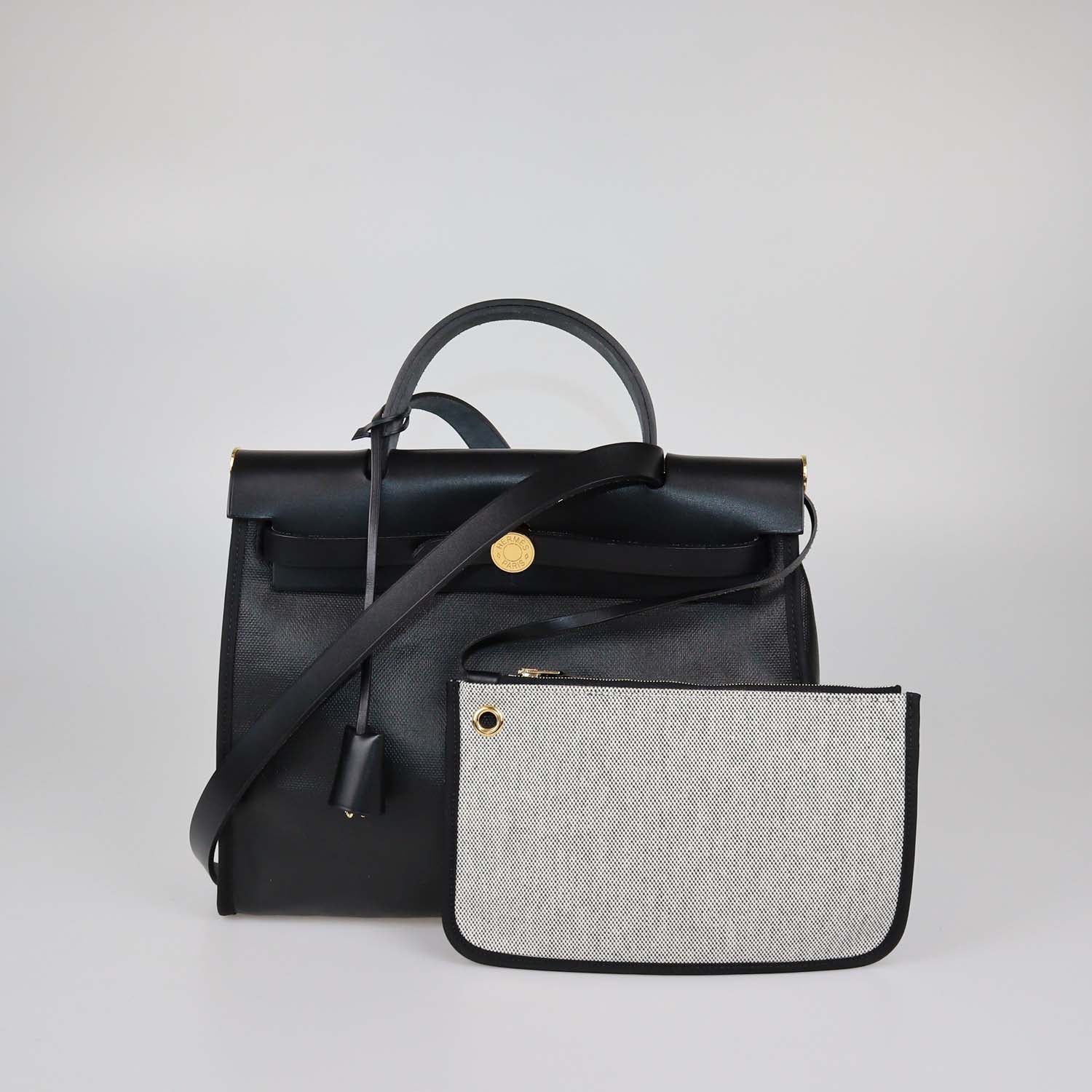 Hermes Black Coated Canvas and Leather Herbag Zip Sellier 31 bag