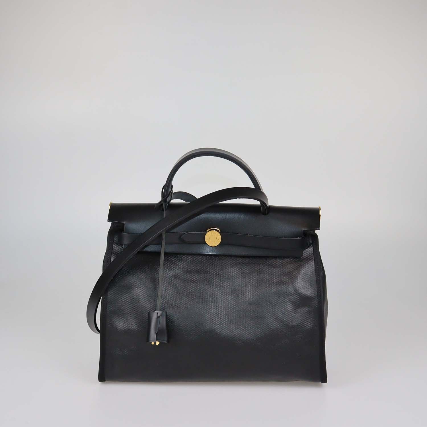 Hermes Black Coated Canvas and Leather Herbag Zip Sellier 31 bag