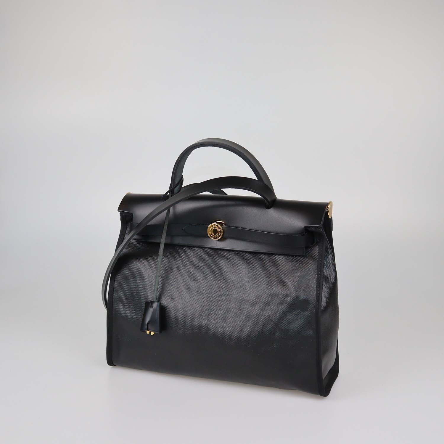 Hermes Black Coated Canvas and Leather Herbag Zip Sellier 31 bag