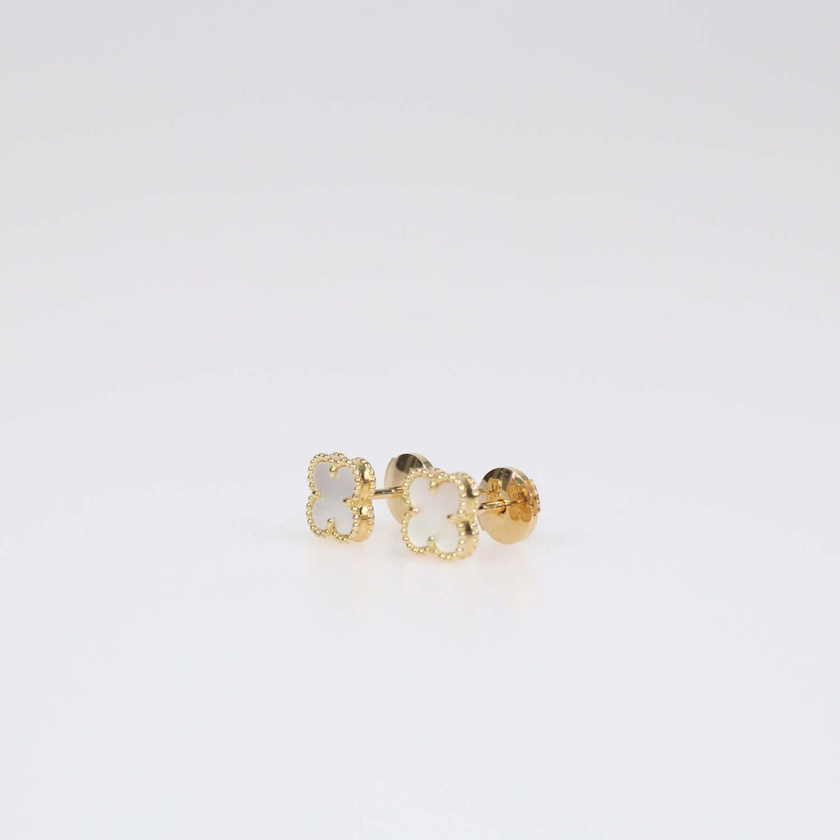 Van Cleef & Arpels 18K Yellow Gold Sweet Alhambra Mother Of Pearl Stud Earrings