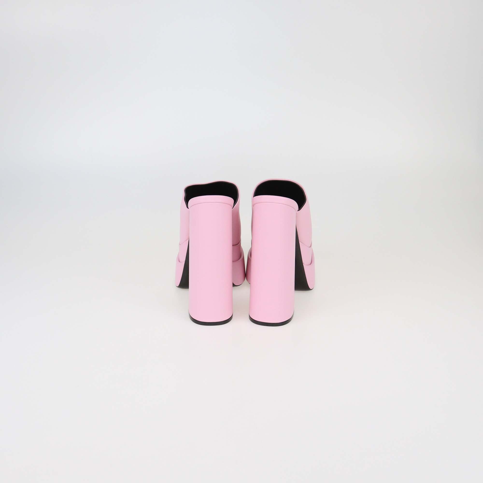 Versace Pink Leather Double Platform Mules