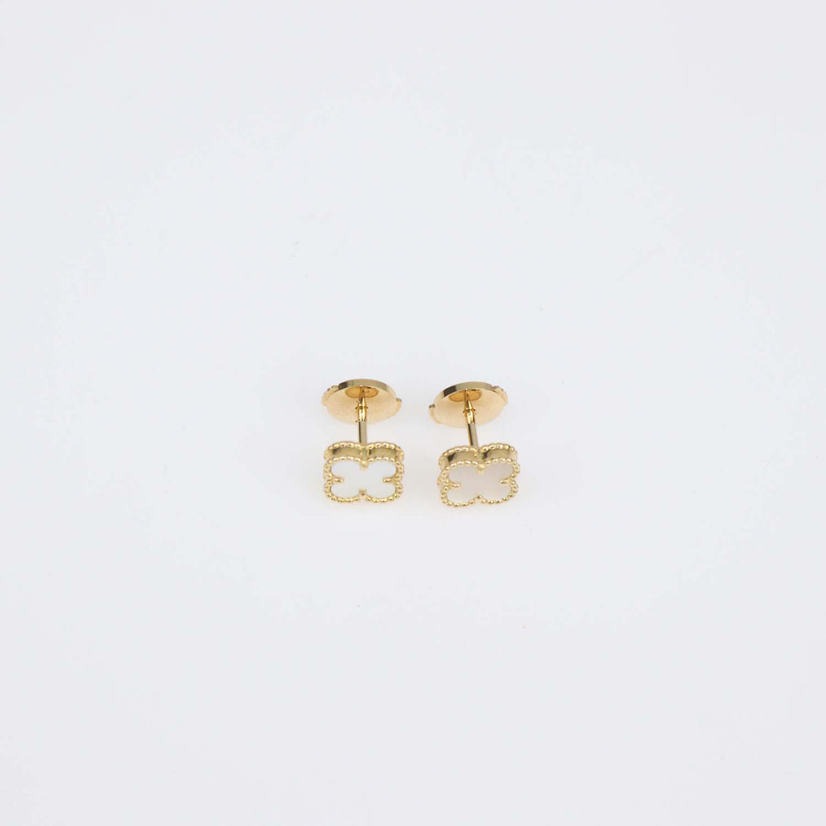 Van Cleef & Arpels 18K Yellow Gold Sweet Alhambra Mother Of Pearl Stud Earrings