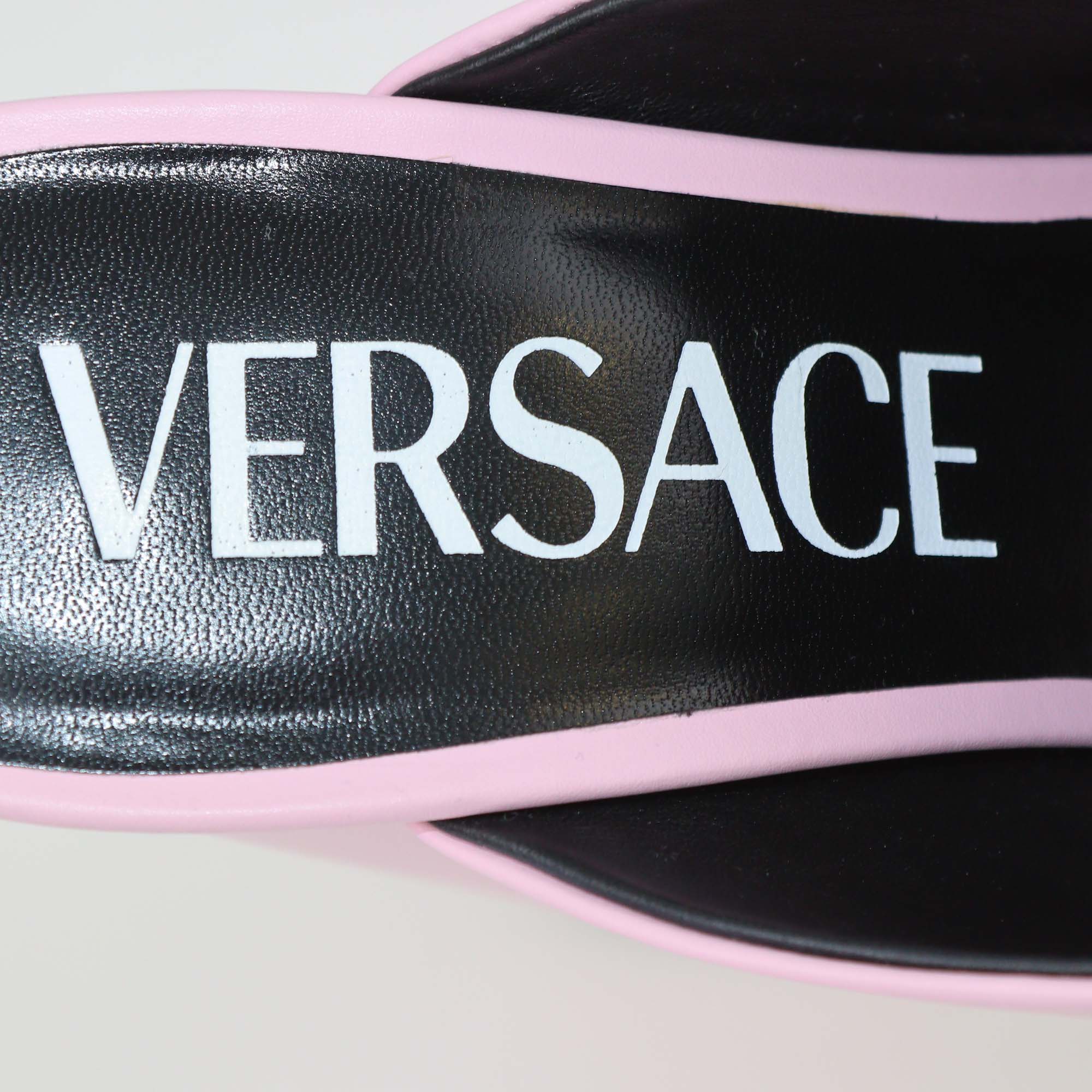 Versace Pink Leather Double Platform Mules