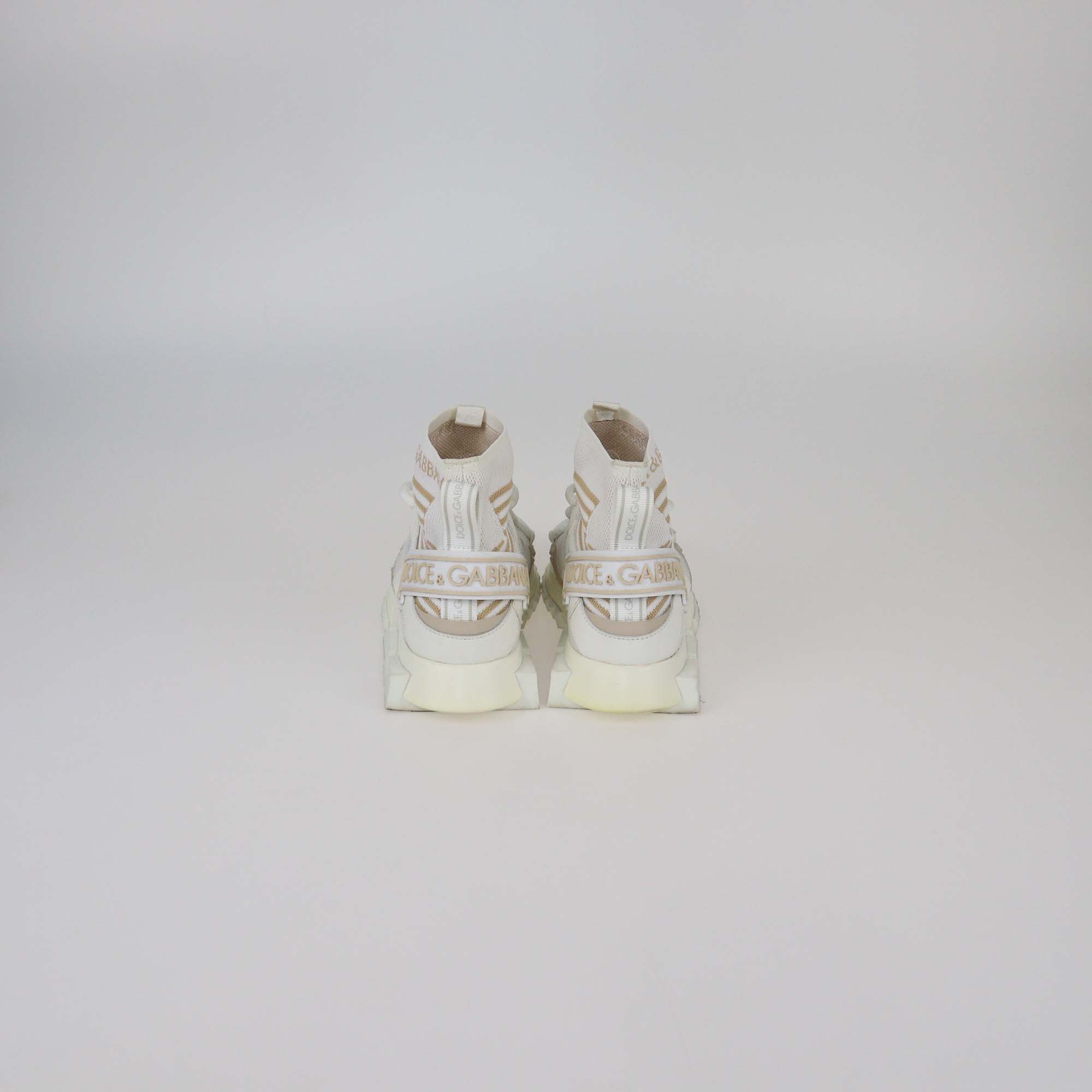 Dolce & Gabbana White/Beige Fabric Sorrento Logo Sneakers