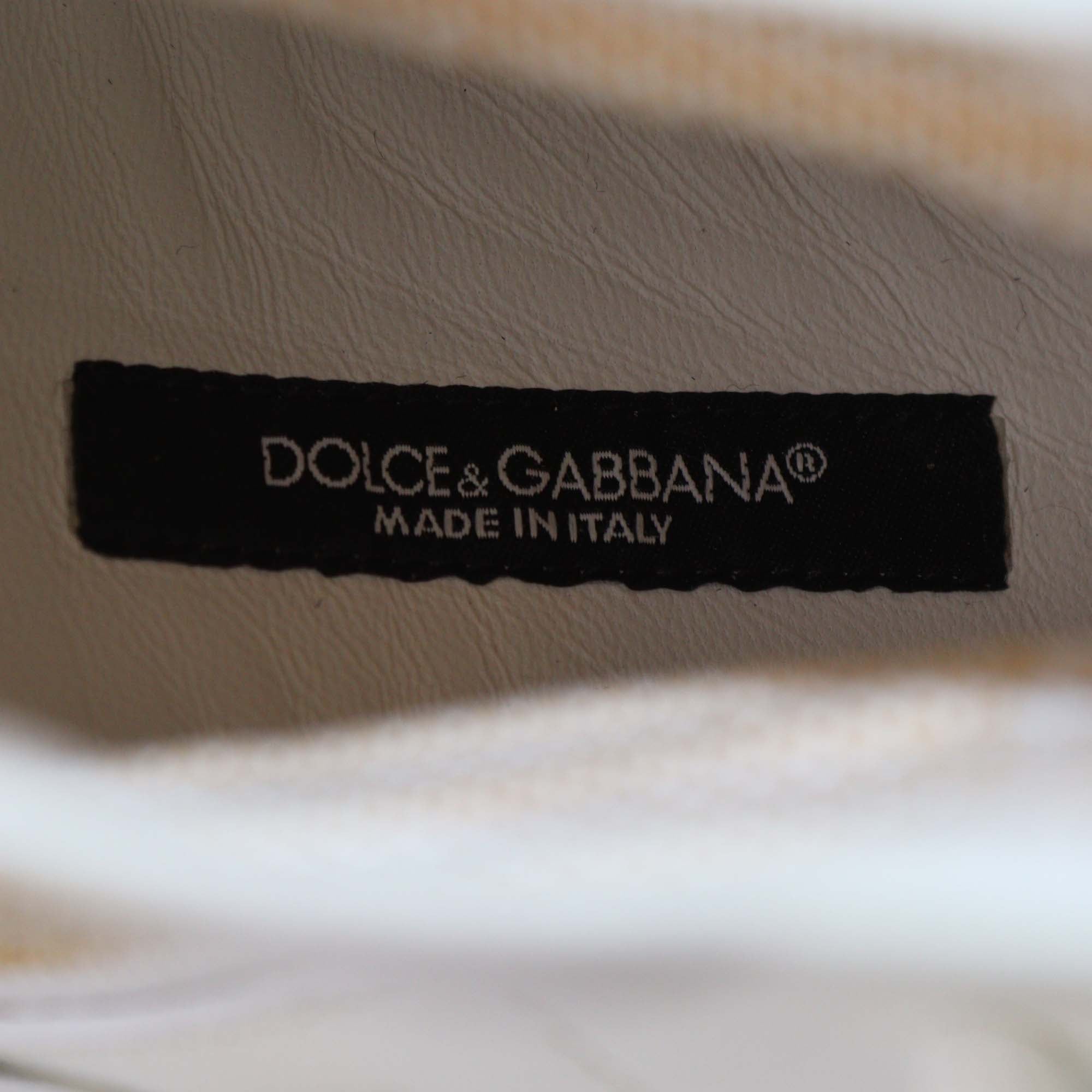 Dolce & Gabbana White/Beige Fabric Sorrento Logo Sneakers
