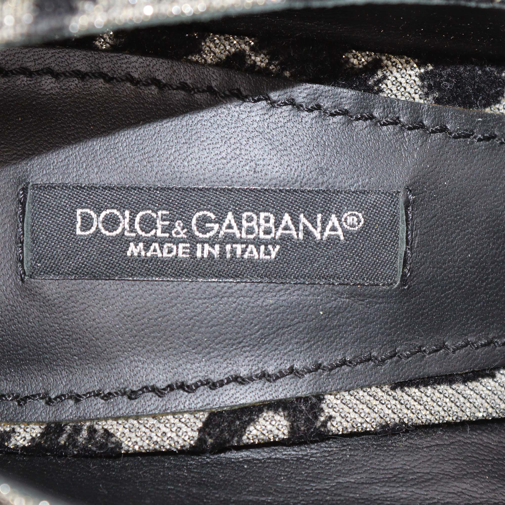 Dolce & Gabbana Silver/Black Leopard Print Lurex and Velvet Pointed Toe Pumps