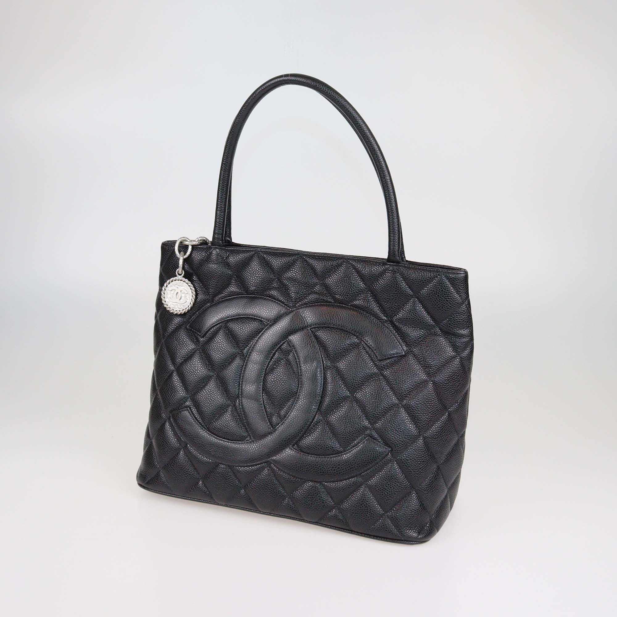 Chanel Black Caviar Leather Medallion Tote