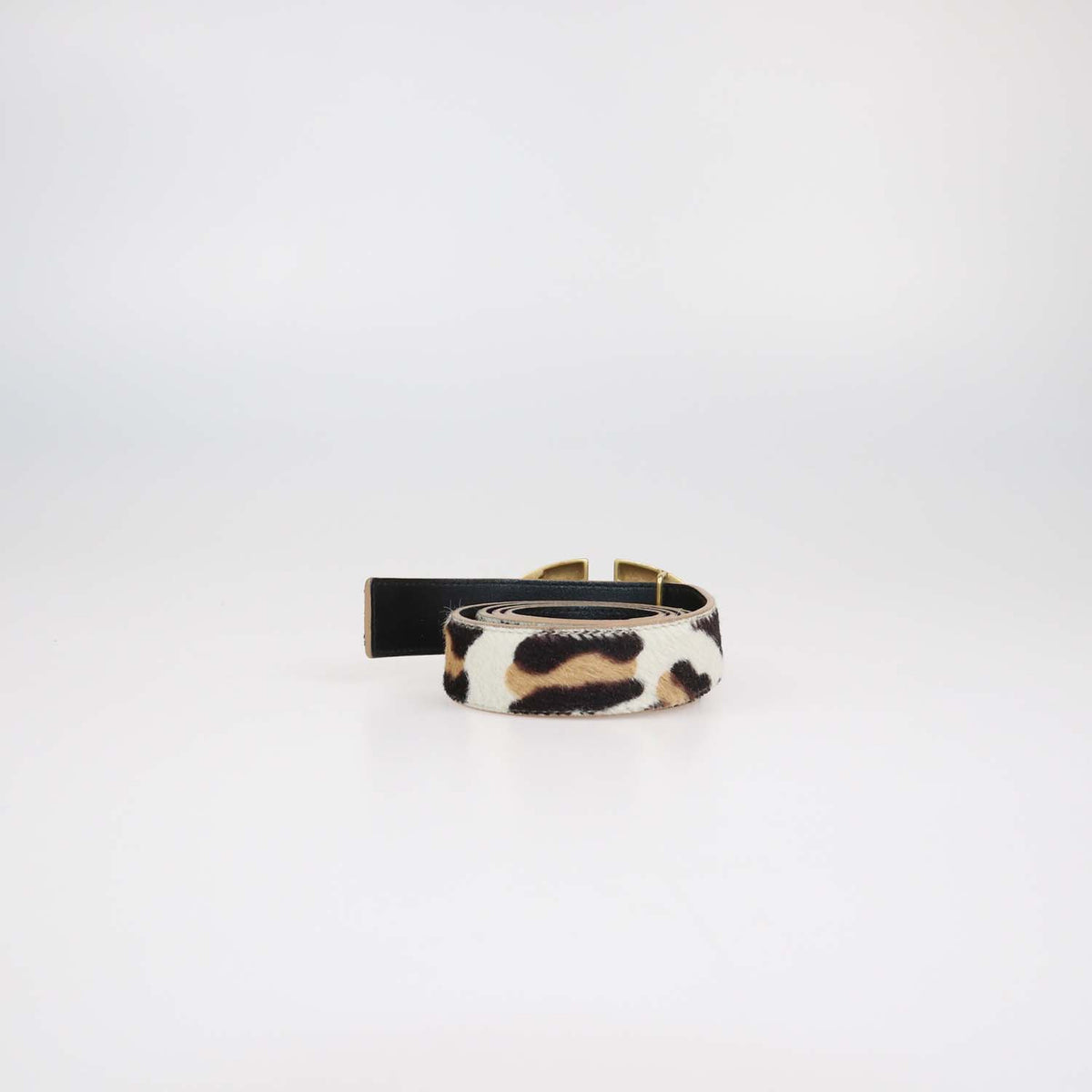 Valentino White,Brown Animal Print Calf Hair VLogo Belt