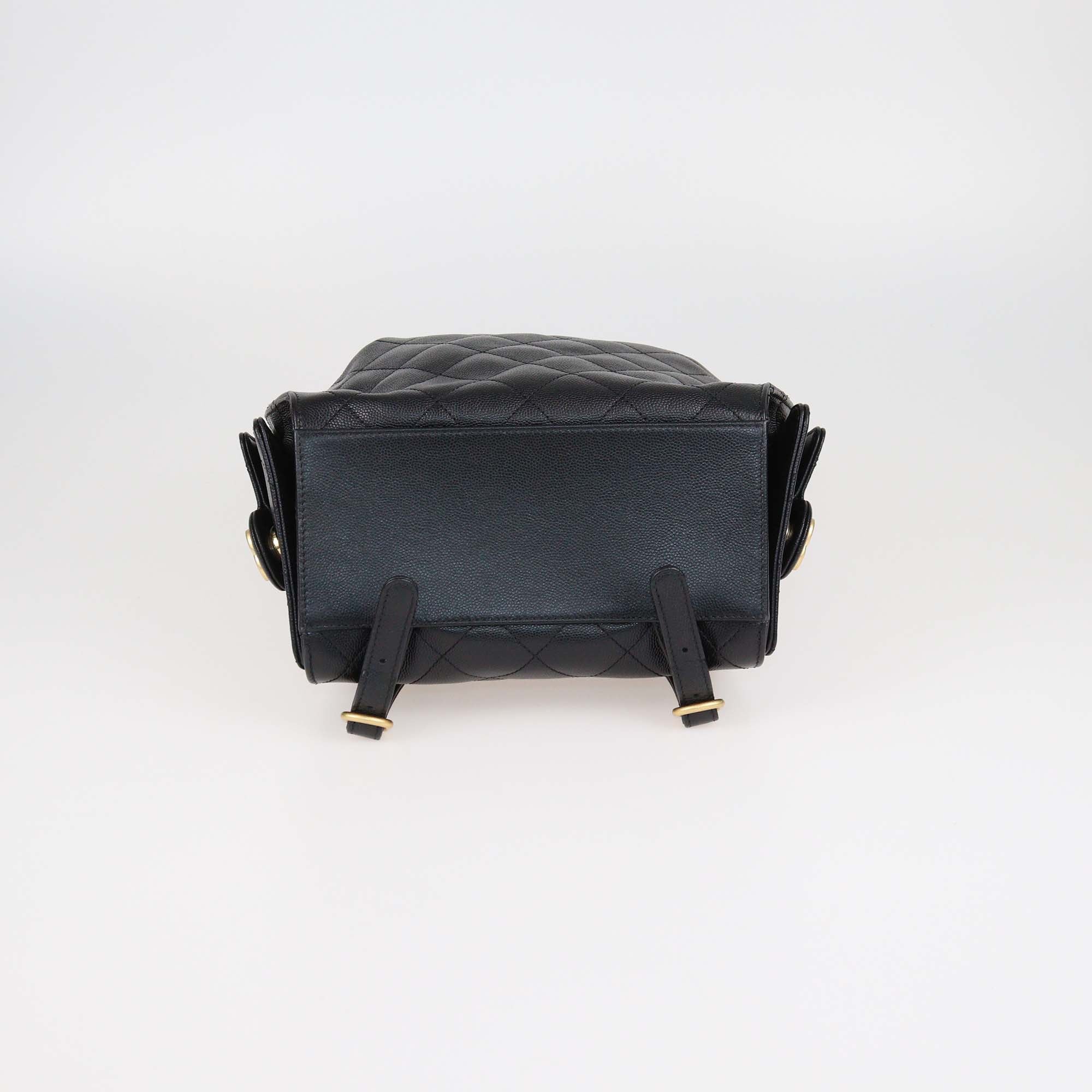 Chanel Black Quilted Caviar Leather Medium 25 Backpack Bag