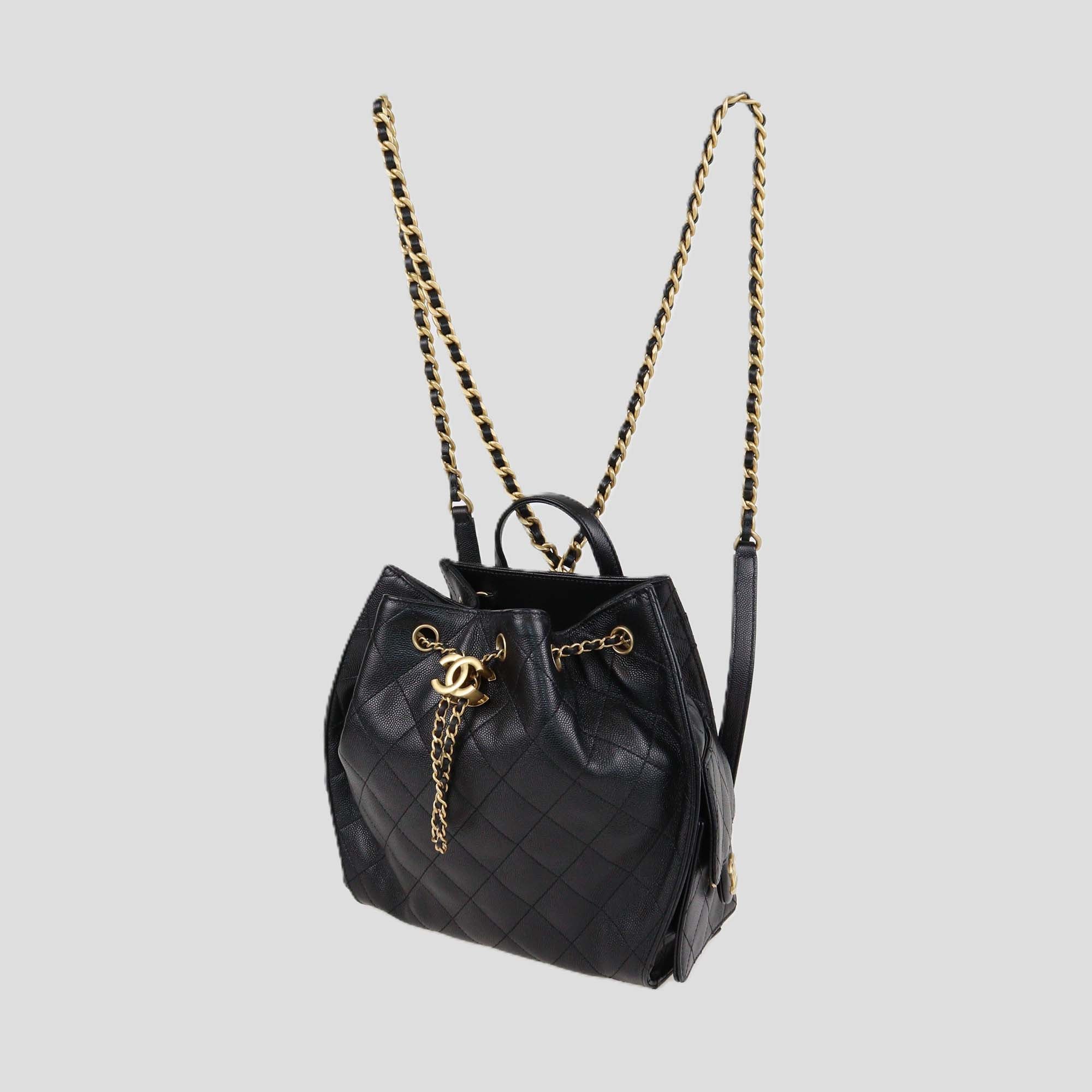 Chanel Black Quilted Caviar Leather Medium 25 Backpack Bag