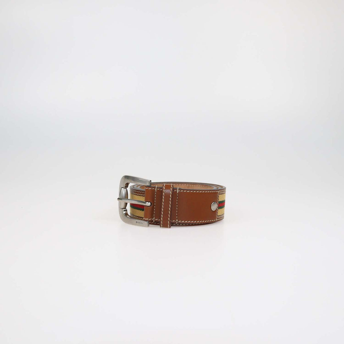 Gucci Brown Leather and Web Fabric Buckle Belt