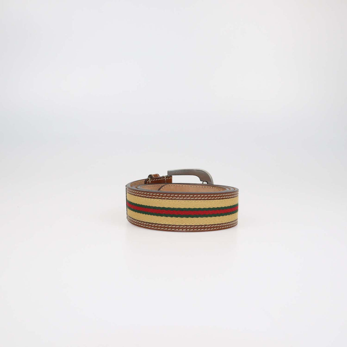 Gucci Brown Leather and Web Fabric Buckle Belt
