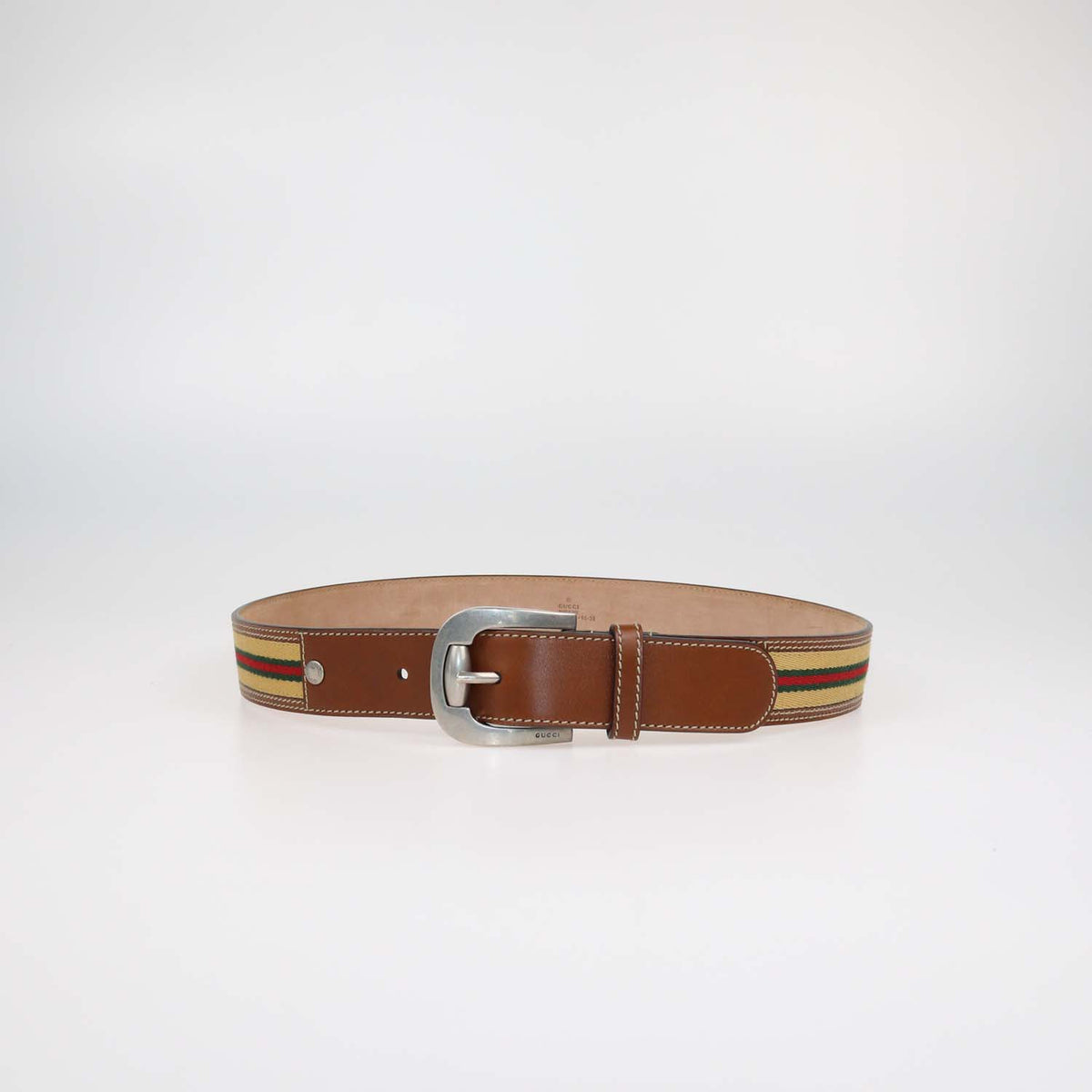 Gucci Brown Leather and Web Fabric Buckle Belt