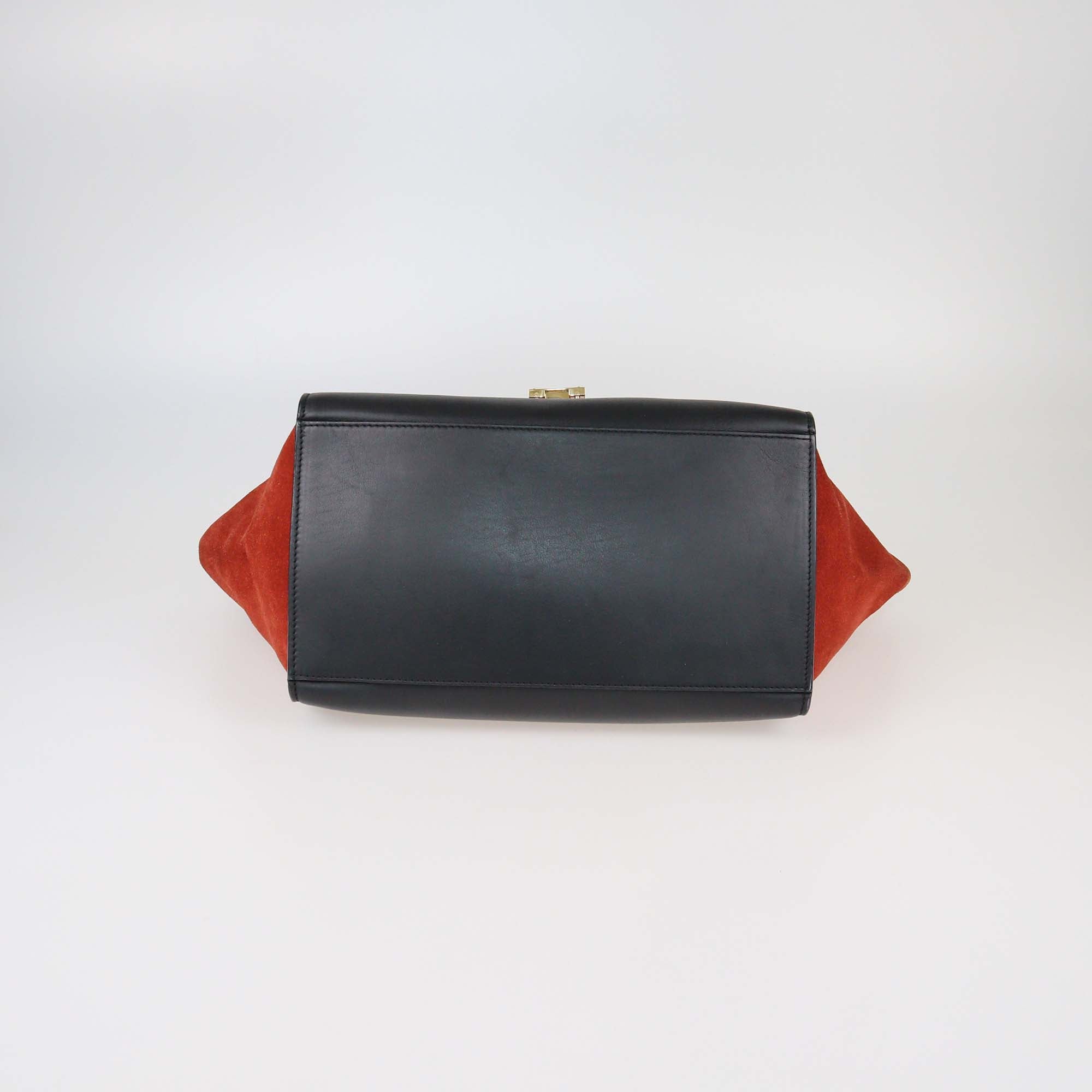Celine Orange/Black Python,Leather and Suede Medium Trapeze Tote