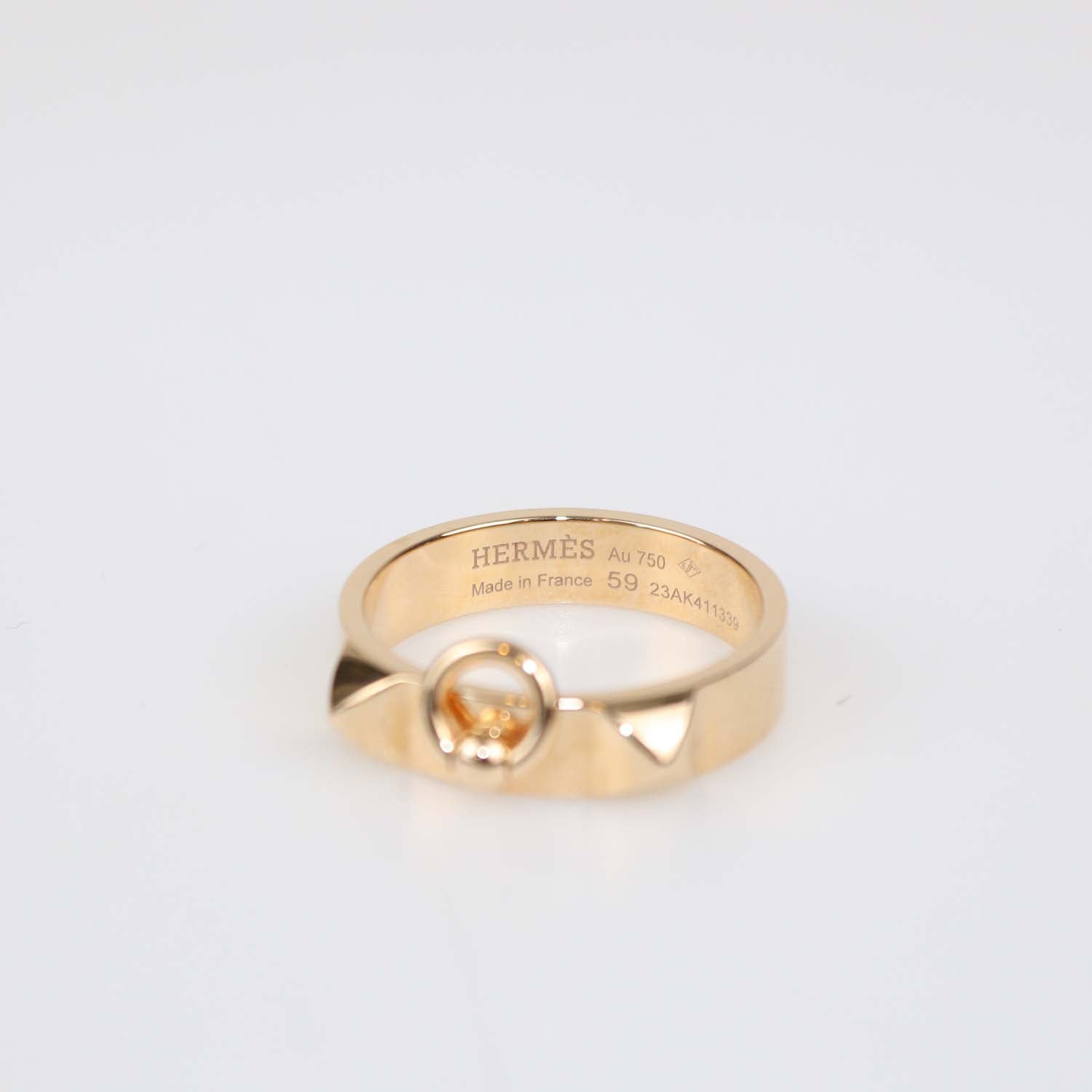 Hermes 18K Rose Gold Collier De Chien Ring Size 59