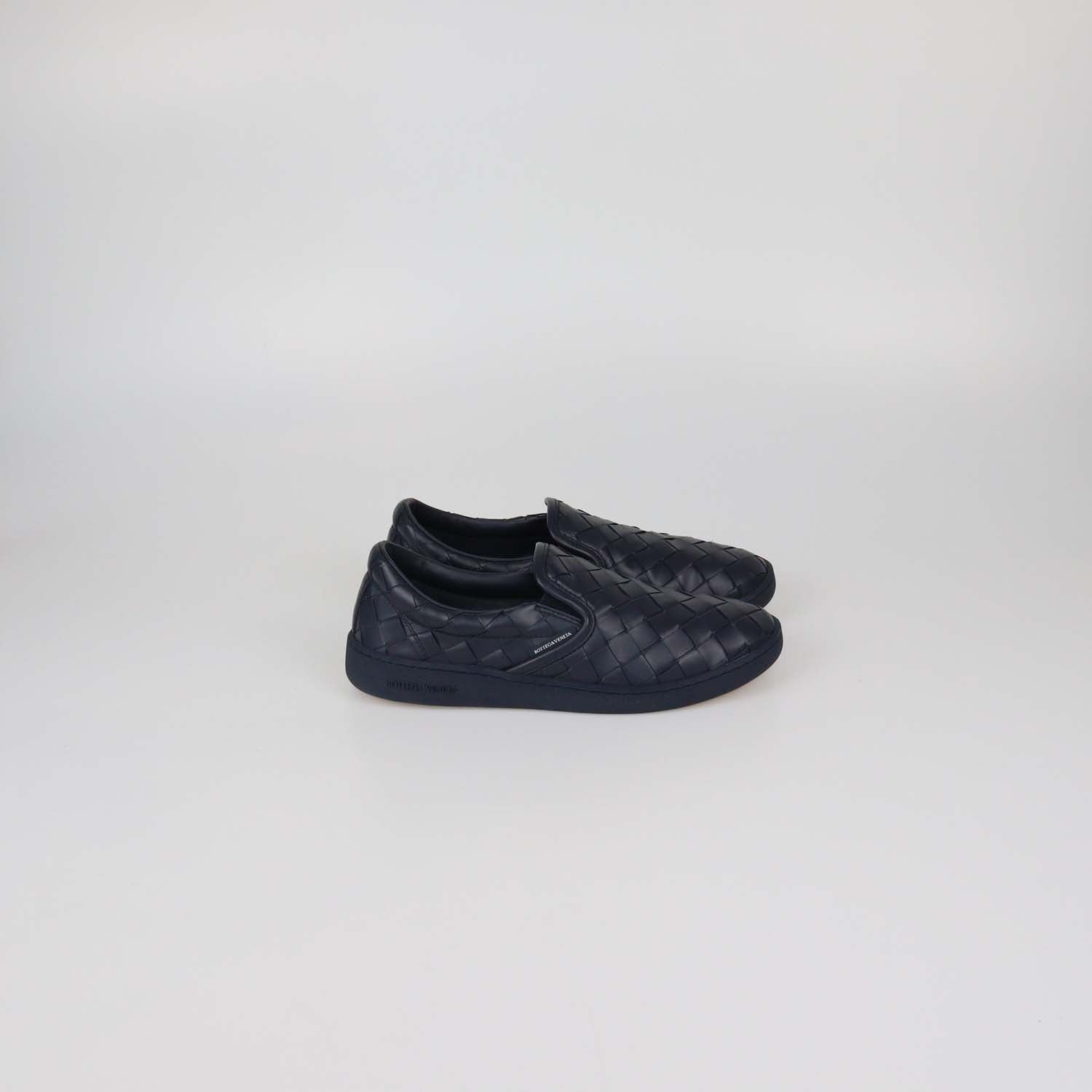 Bottega Veneta Navy Blue Intrecciato Leather Sawyer Slip-On Sneakers