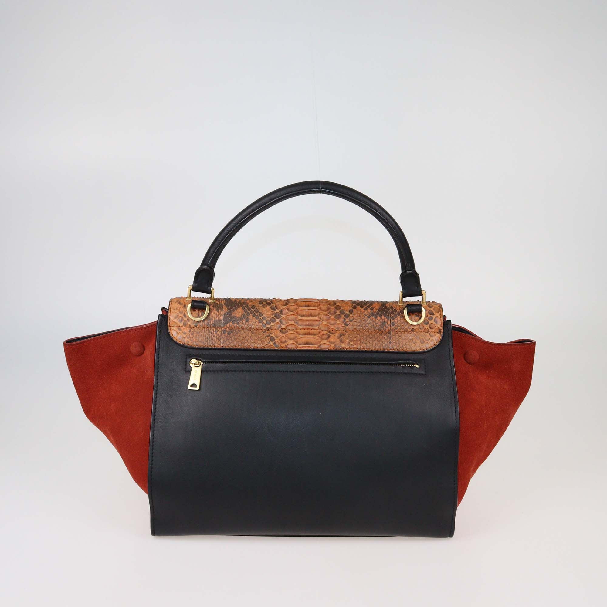 Celine Orange/Black Python,Leather and Suede Medium Trapeze Tote
