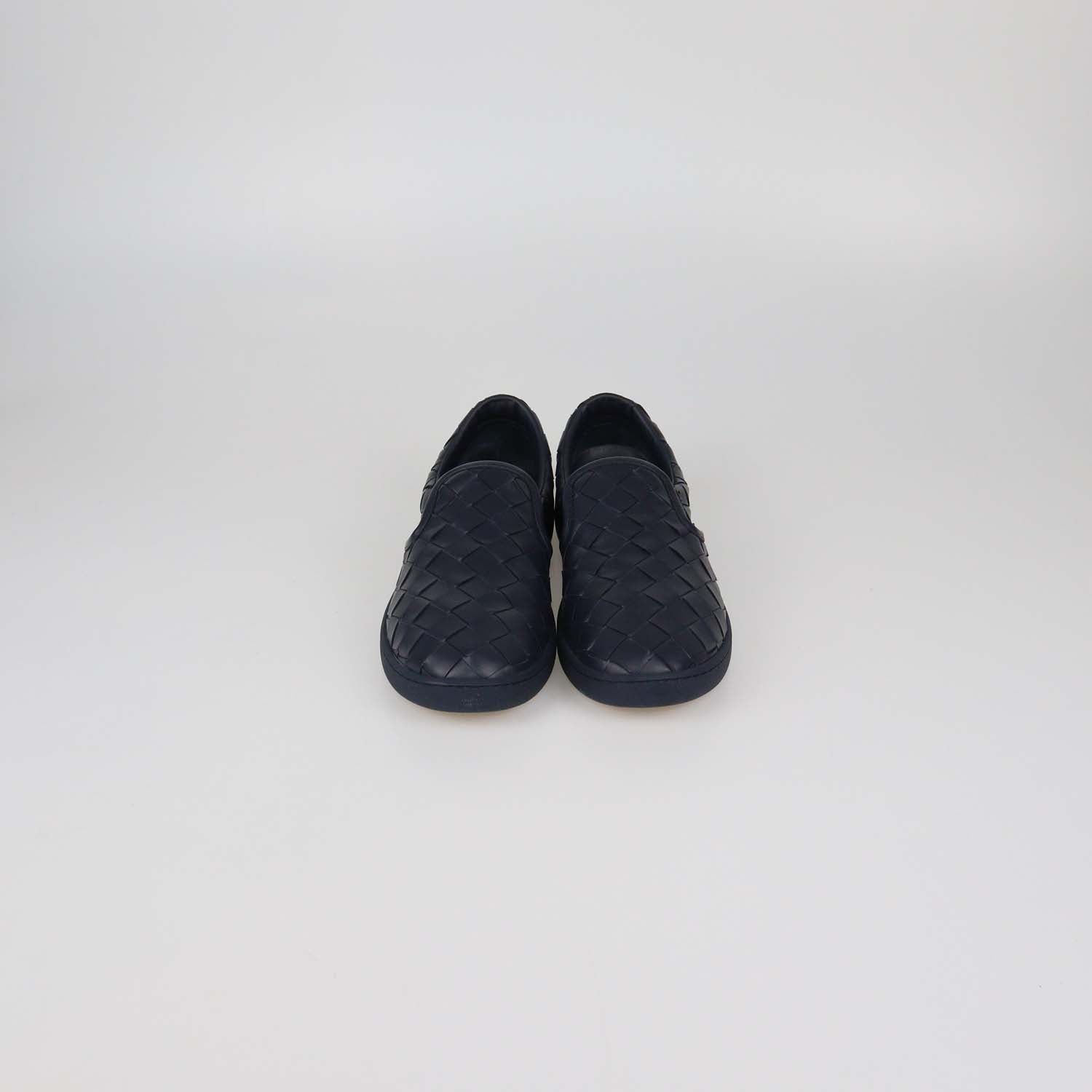 Bottega Veneta Navy Blue Intrecciato Leather Sawyer Slip-On Sneakers