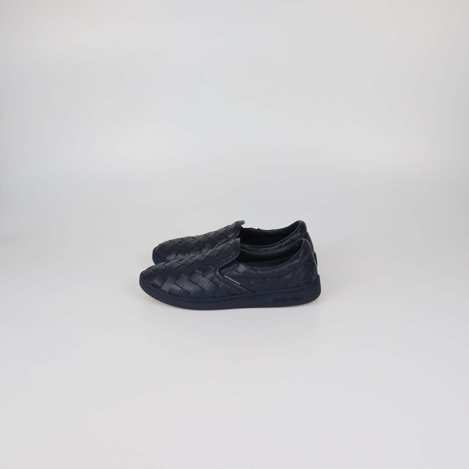 Bottega Veneta Navy Blue Intrecciato Leather Sawyer Slip-On Sneakers