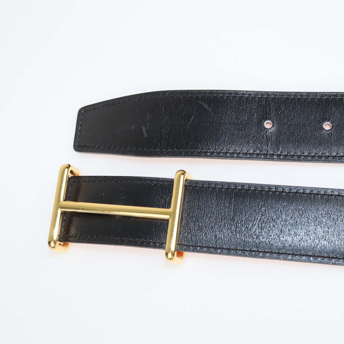 Hermes Black,Orange Box Calf and Clemence Leather Reversible Idem Belt