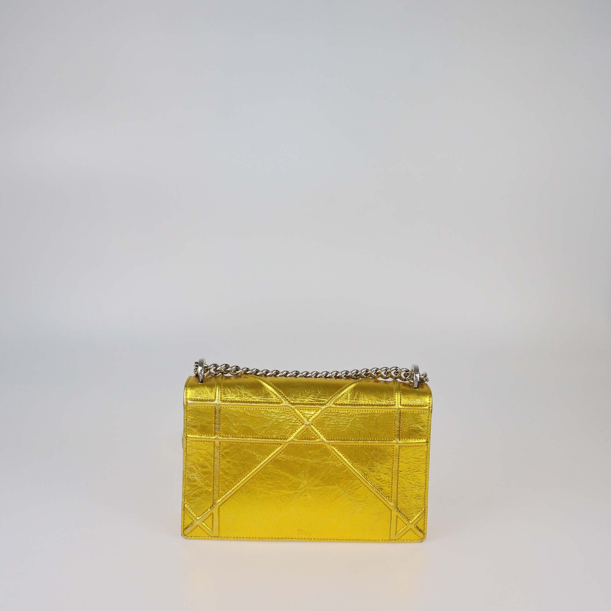 Christian Dior Metallic Gold Leather Medium Diorama Clasp Flap Bag