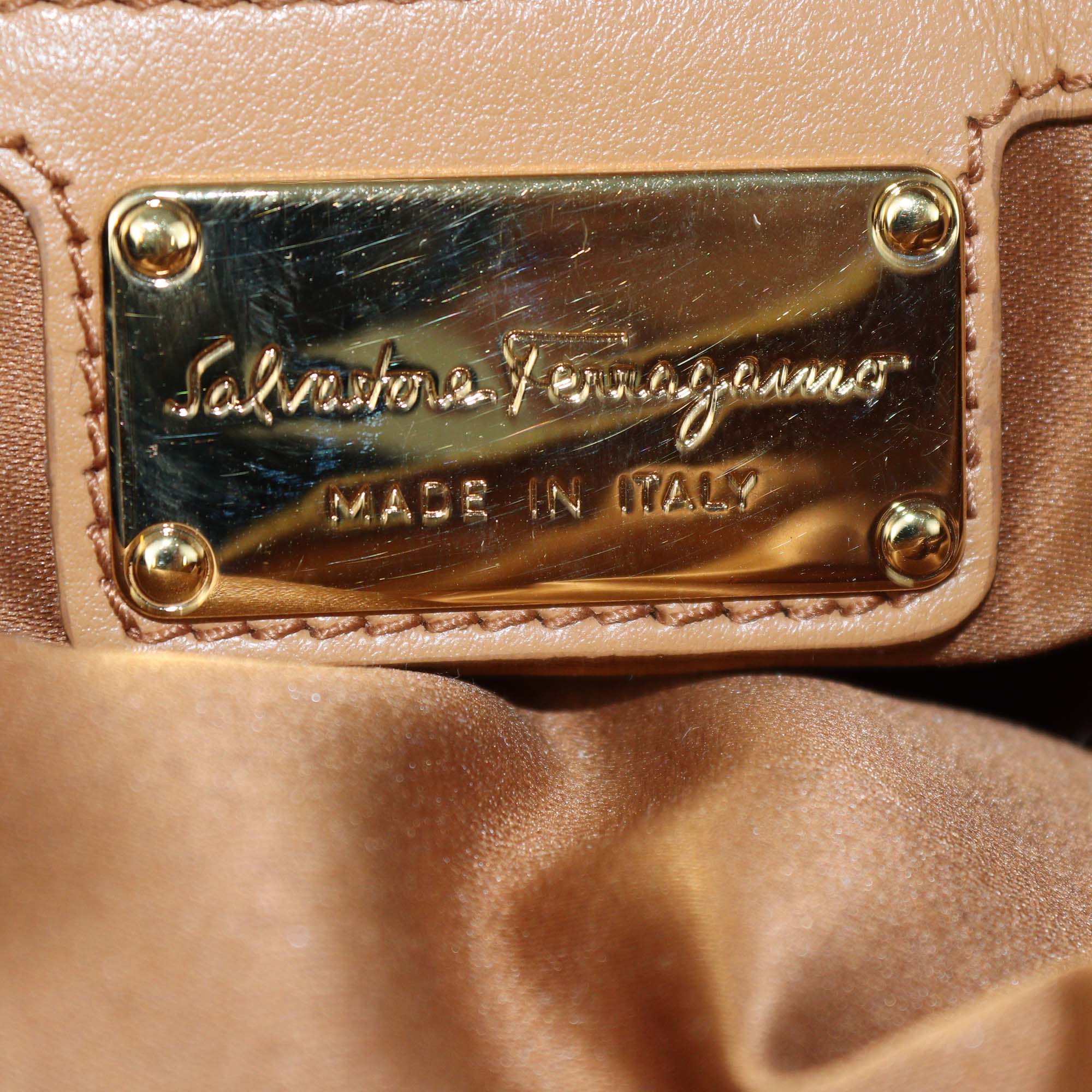 Salvatore Ferragamo Beige Quilted Leather Small Fiamma Convertible Satchel