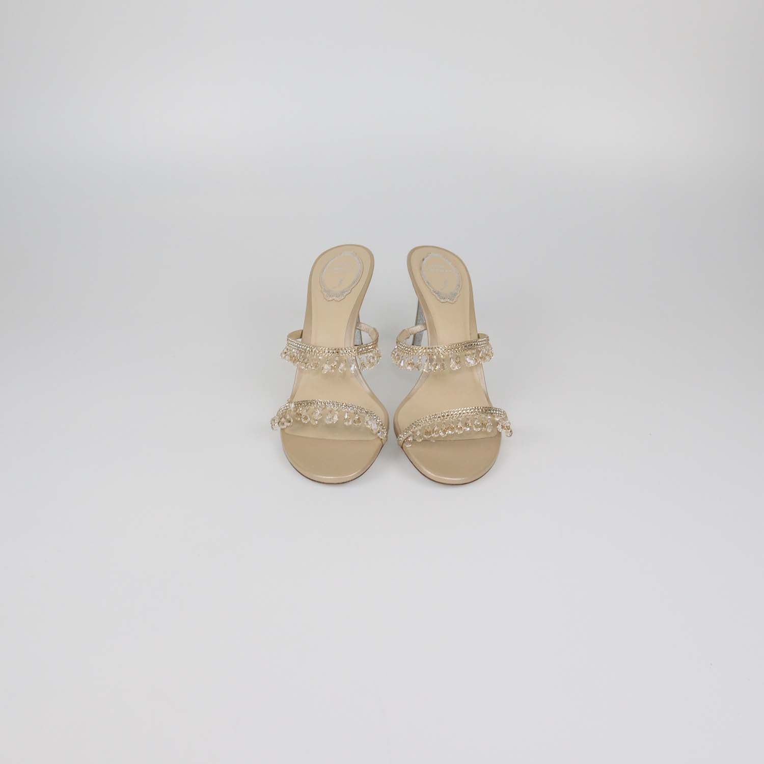 Rene Caovilla Nude Strass Satin Chandelier Mules