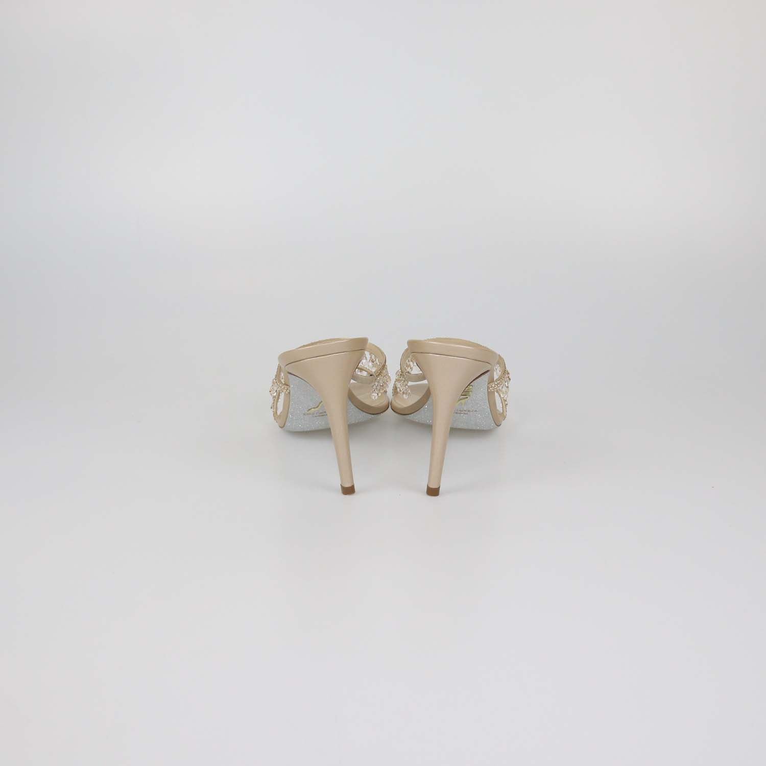 Rene Caovilla Nude Strass Satin Chandelier Mules