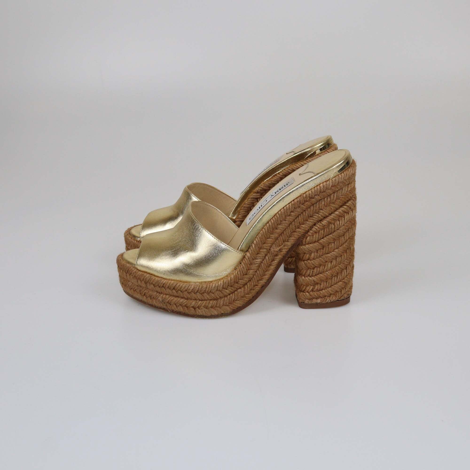 Jimmy Choo Gold Metallic Espadrille Wedge Womens Jimmy Choo