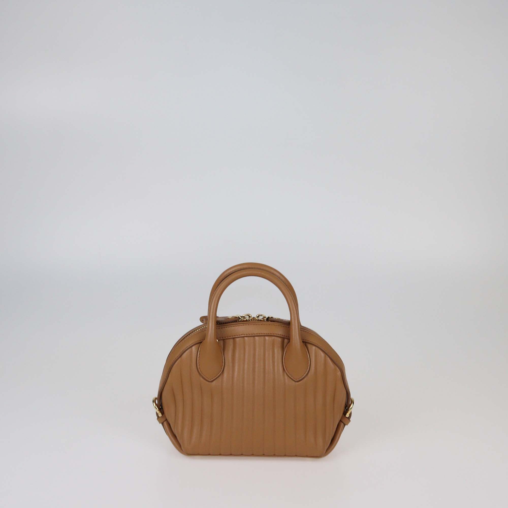 Salvatore Ferragamo Beige Quilted Leather Small Fiamma Convertible Satchel