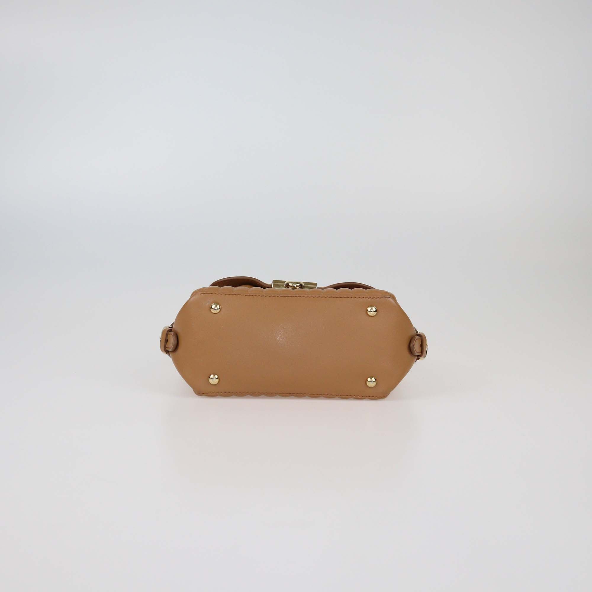 Salvatore Ferragamo Beige Quilted Leather Small Fiamma Convertible Satchel