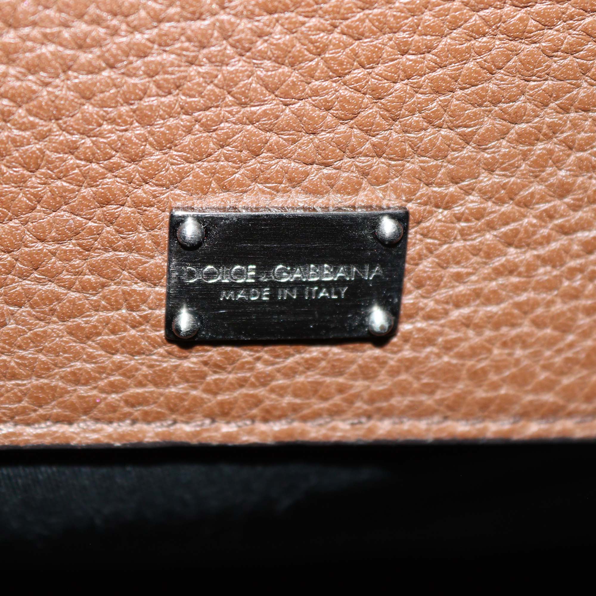 Dolce & Gabbana Brown Embellished Leather Medium Miss Monica Top Handle Bag