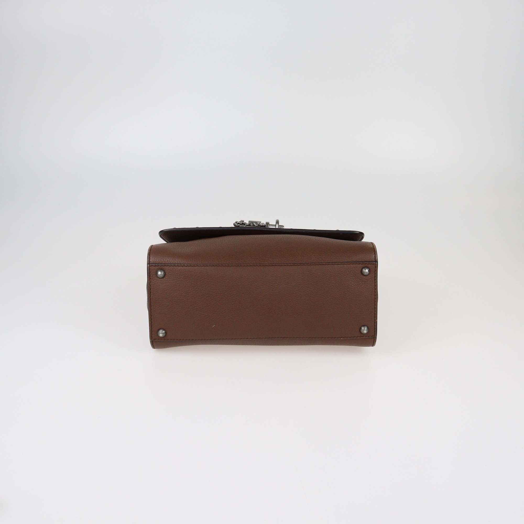 Dolce & Gabbana Brown Embellished Leather Medium Miss Monica Top Handle Bag