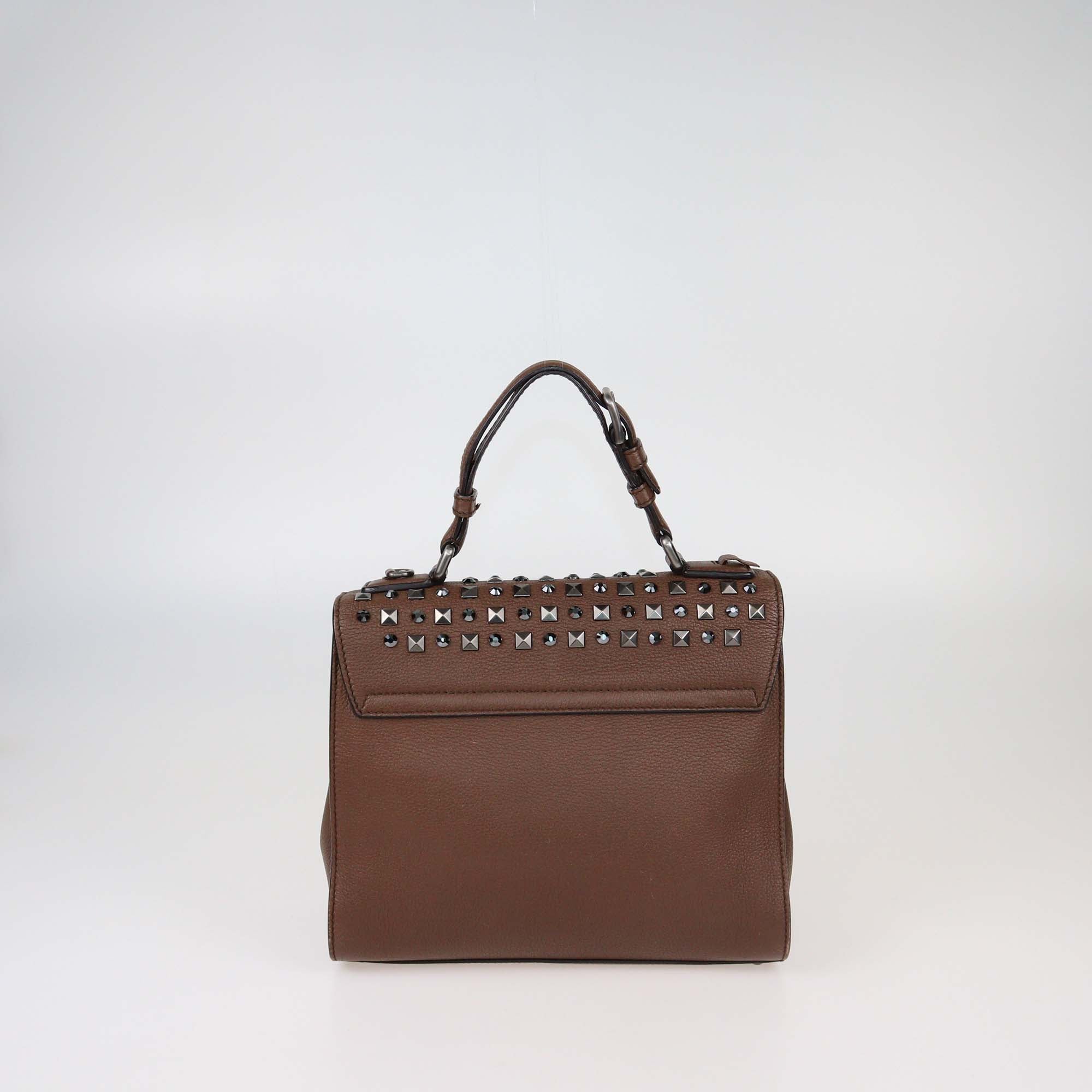 Dolce & Gabbana Brown Embellished Leather Medium Miss Monica Top Handle Bag